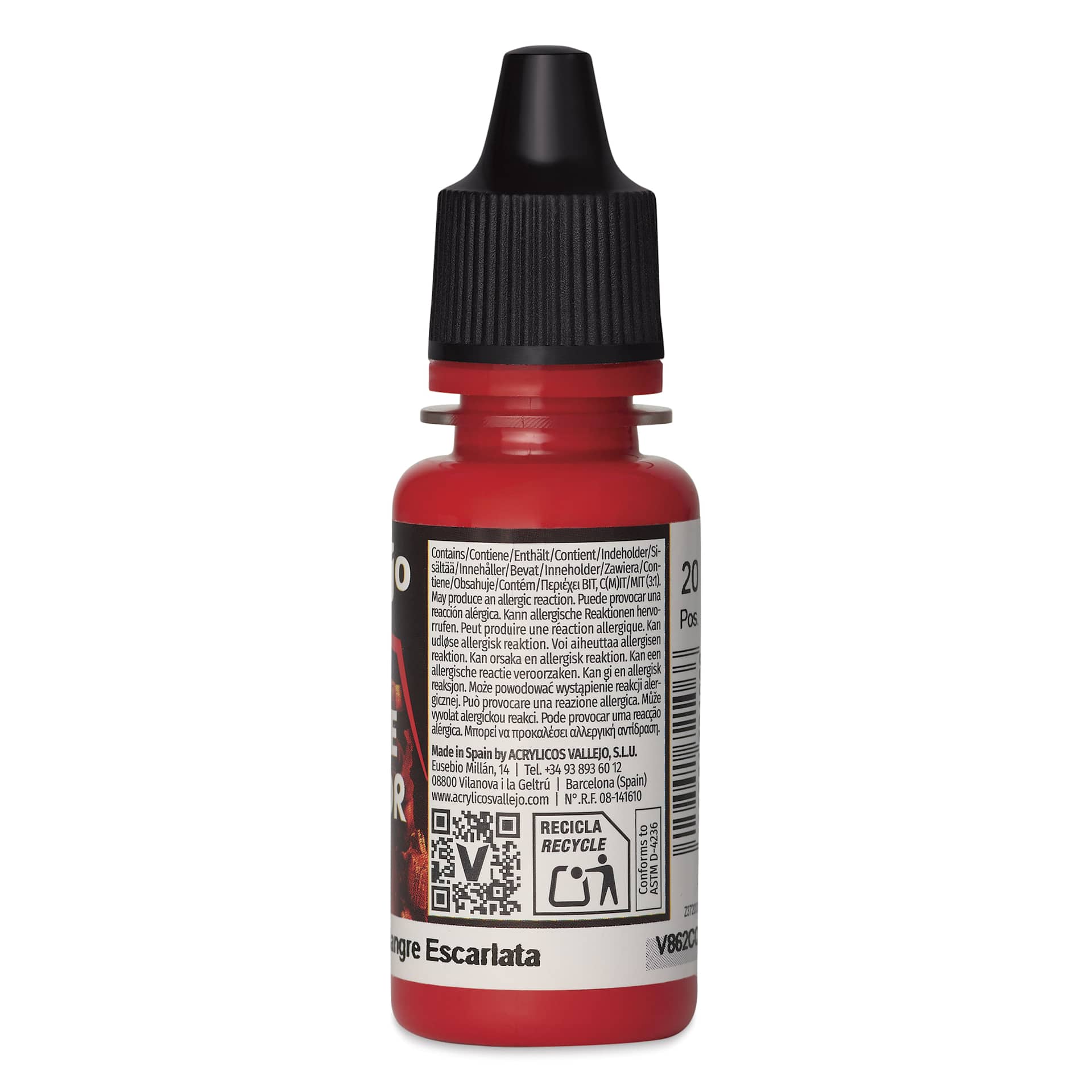 Vallejo Game Color Acrylic Paint - Scarlet Blood, 18 ml - back