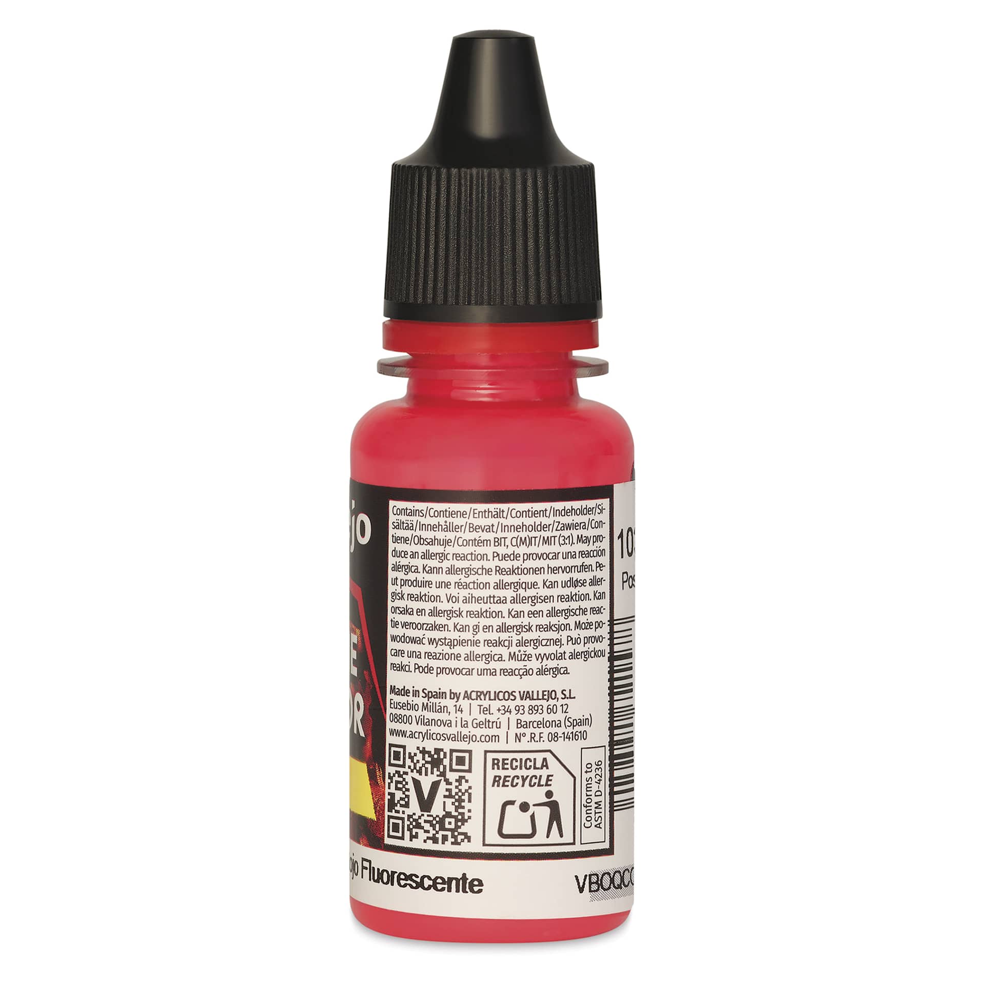 Vallejo Game Color Acrylic Paint - Fluorescent Red, 18 ml - back