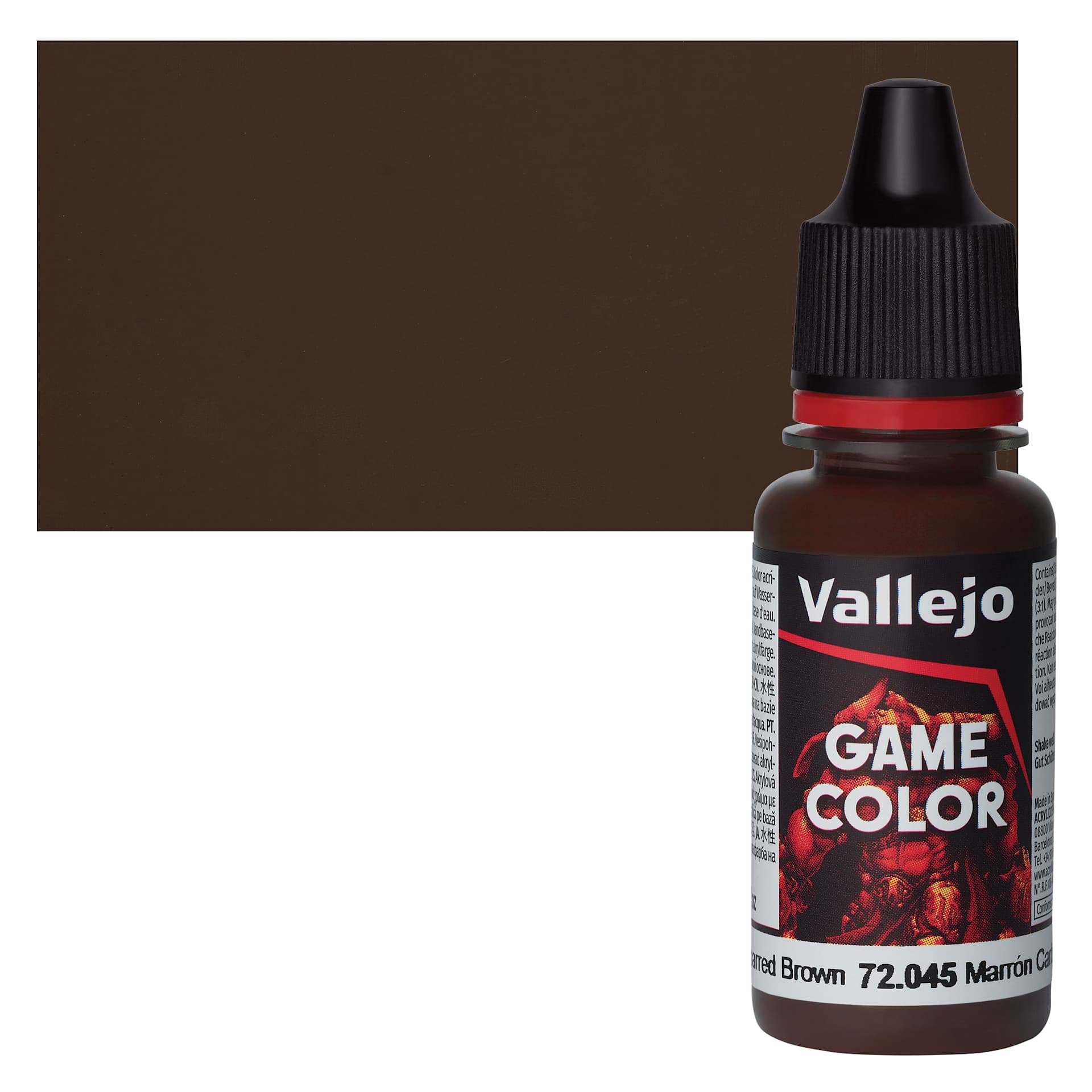 Vallejo Game Color Acrylic Paint - Charred Brown - Bottle and Swatch