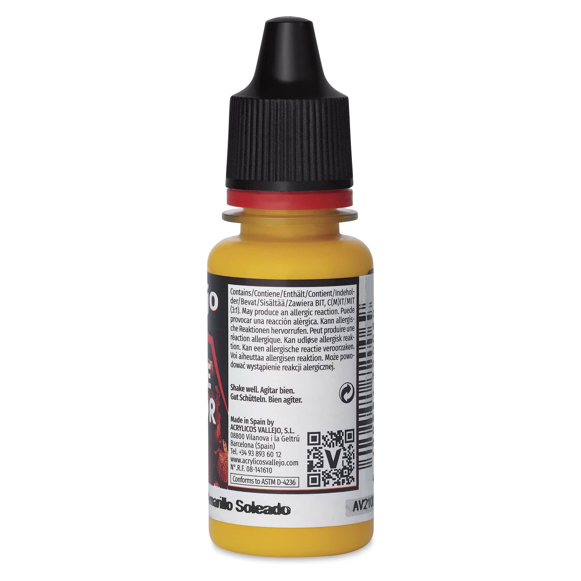 Vallejo Game Color Acrylic Paint - Sun Yellow, 18 ml - back