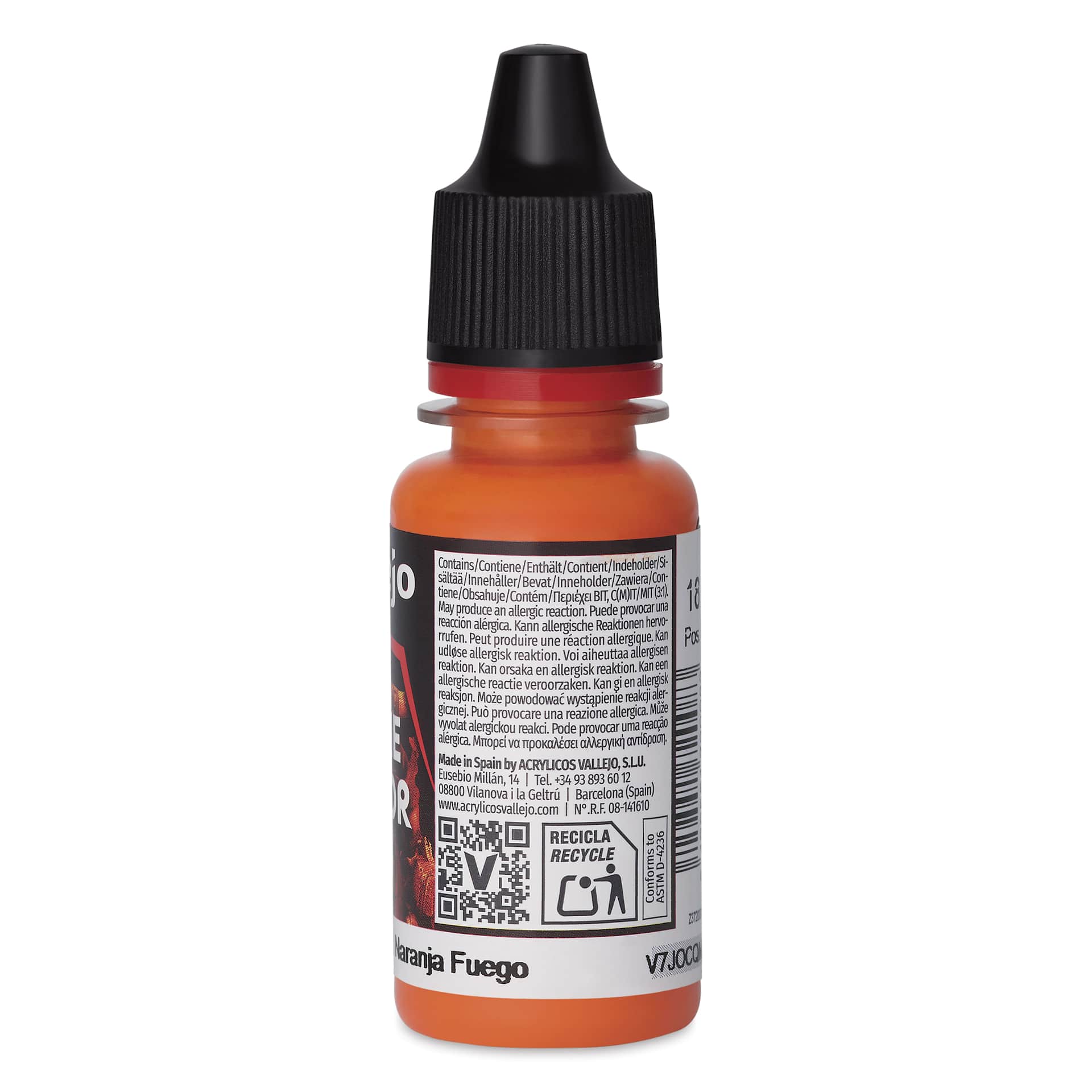 Vallejo Game Color Acrylic Paint - Orange Fire, 18 ml - back