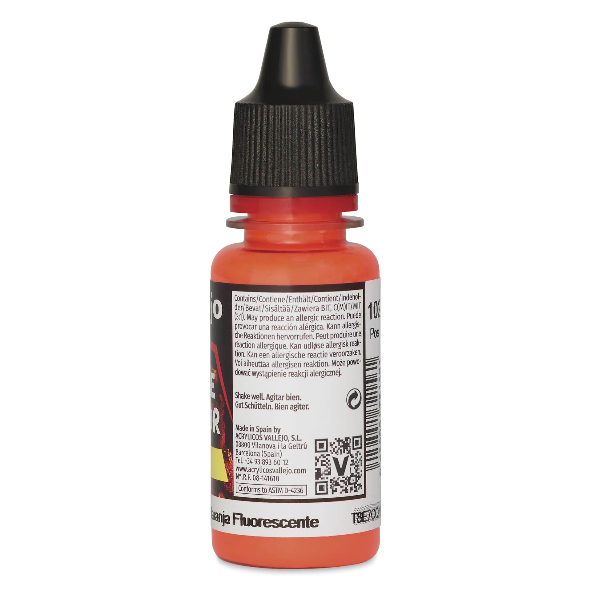 Vallejo Game Color Acrylic Paint - Fluorescent Orange, 18 ml - back
