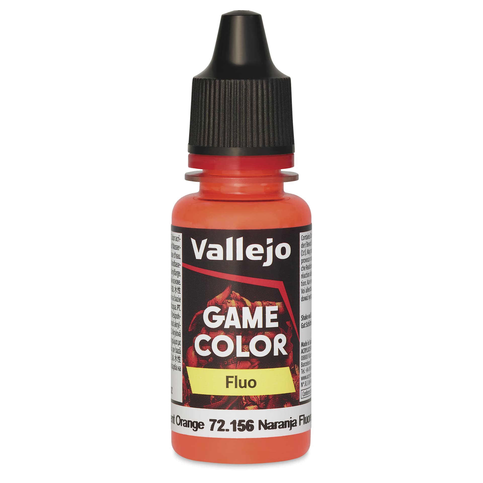 Vallejo Game Color Acrylic Paint - Fluorescent Orange, 18 ml - front