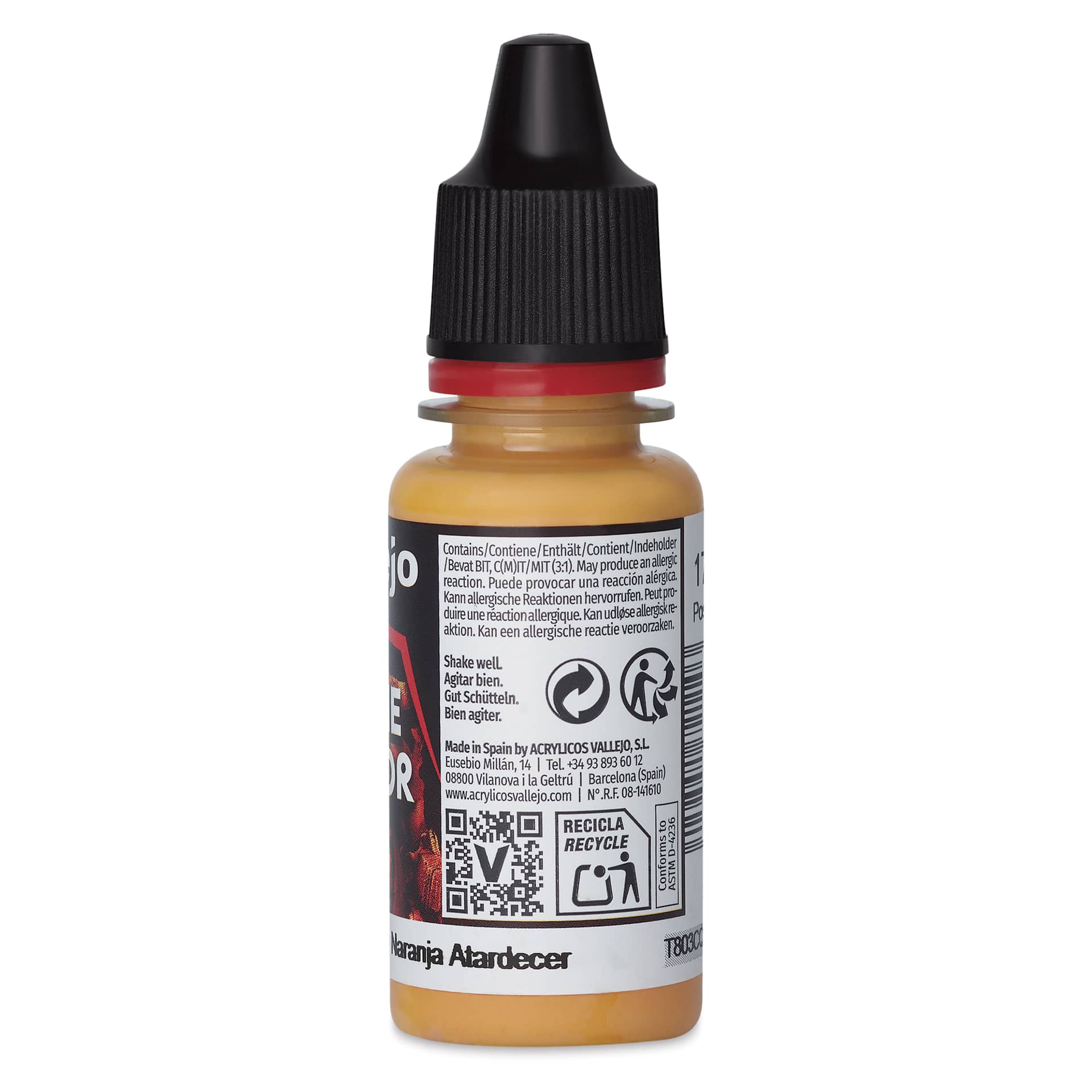 Vallejo Game Color Acrylic Paint - Sunset Orange, 18 ml - back