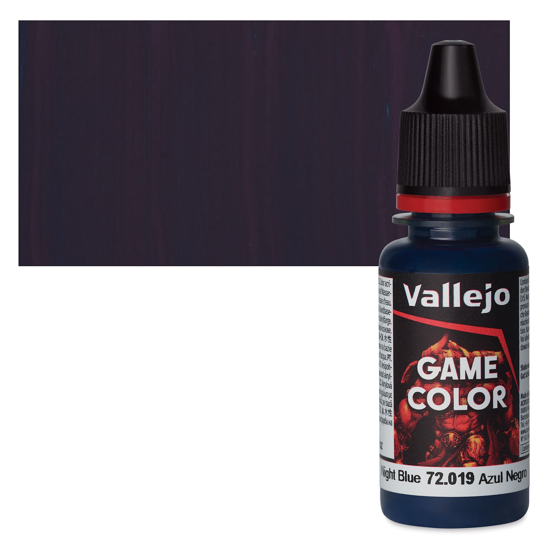 Vallejo Game Color Acrylic Paint - Night Blue - Bottle and Swatch
