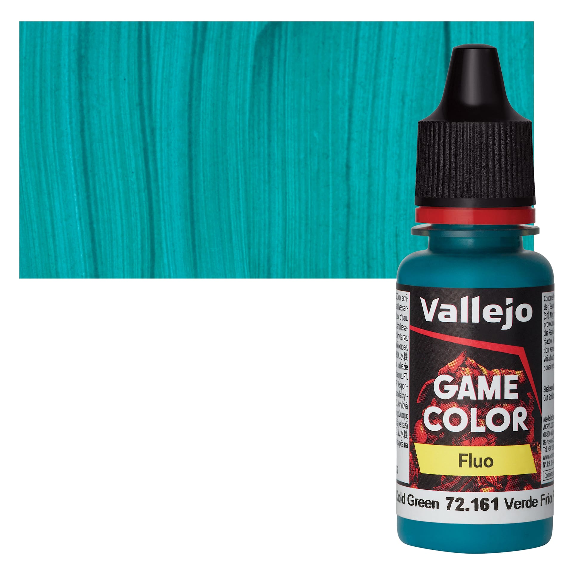 Vallejo Game Color Acrylic Paint - Fluorescent Cold Green - Bottle and Swatch