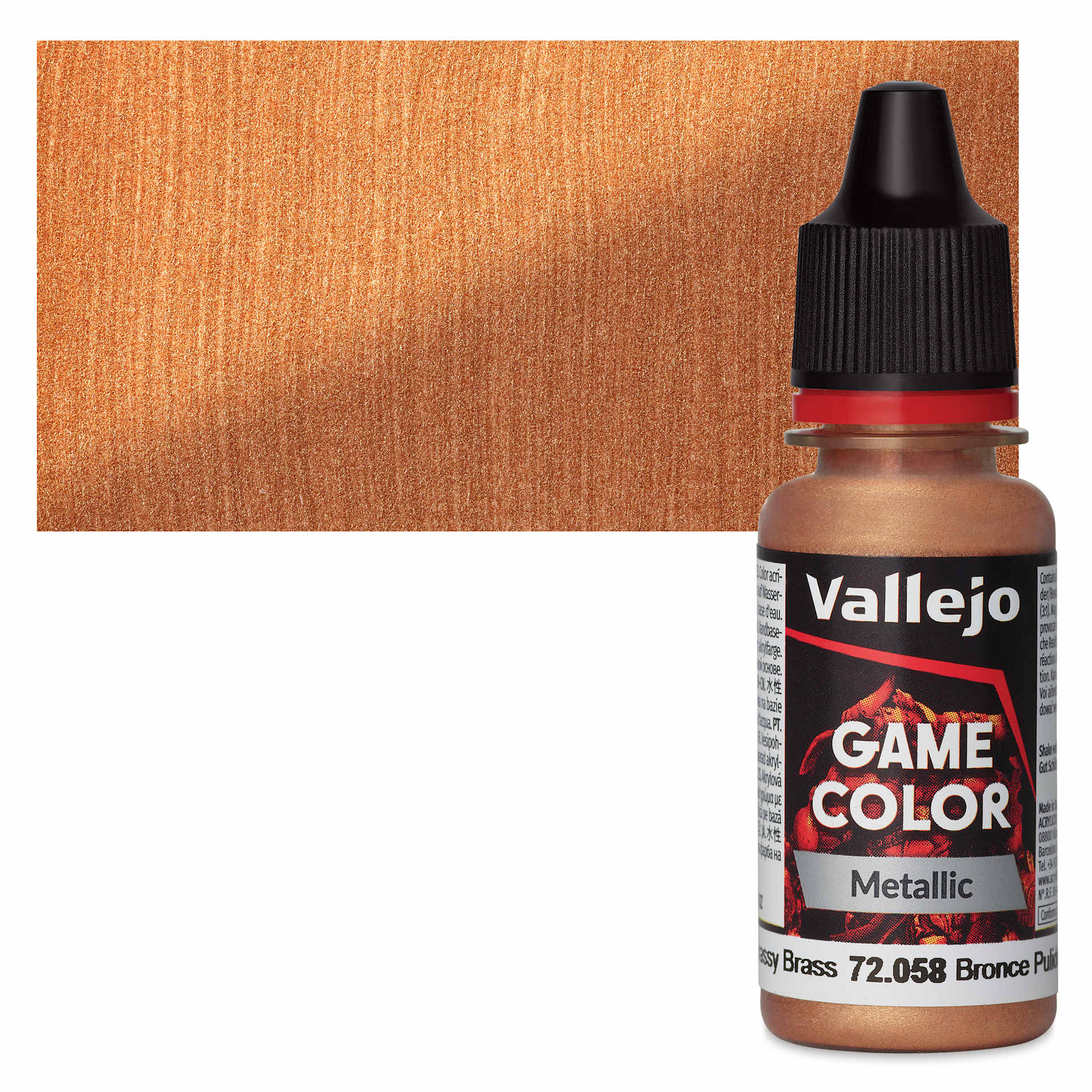 Vallejo Game Color Acrylic Paint - Brassy Brass - Bottle and Swatch