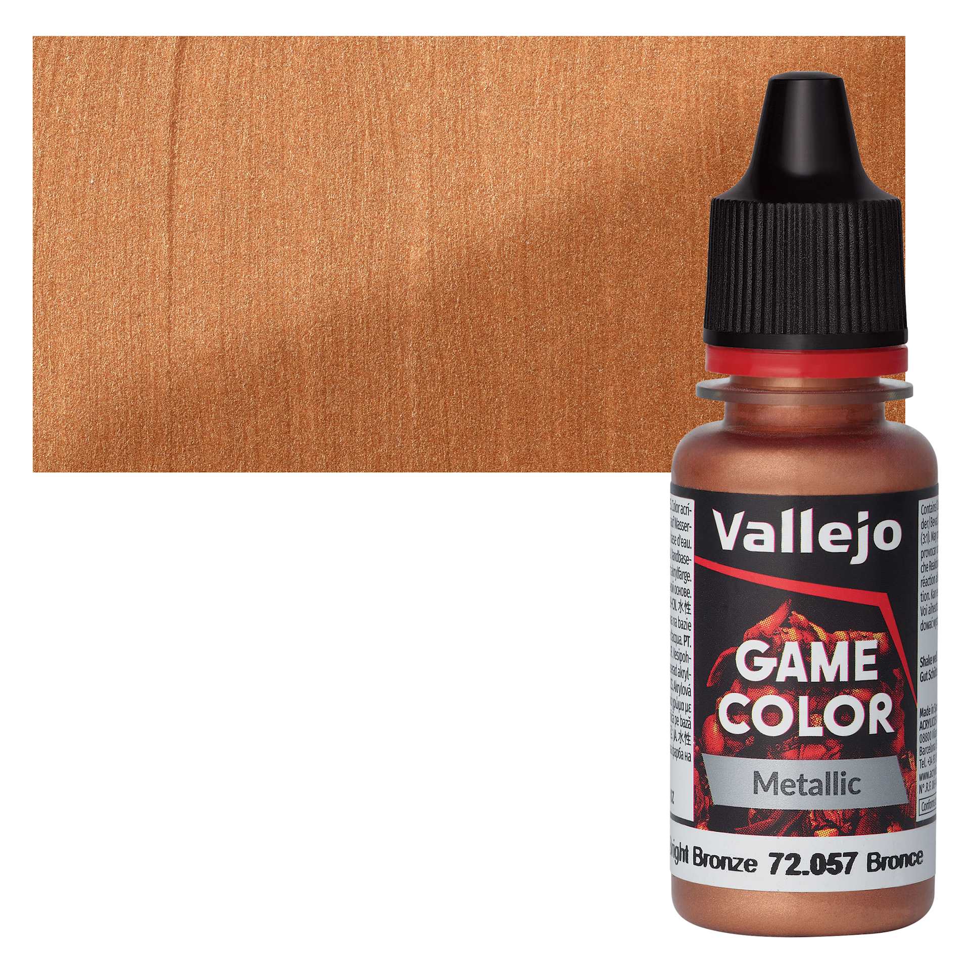 Vallejo Game Color Acrylic Paint - Bright Bronze - Bottle and Swatch