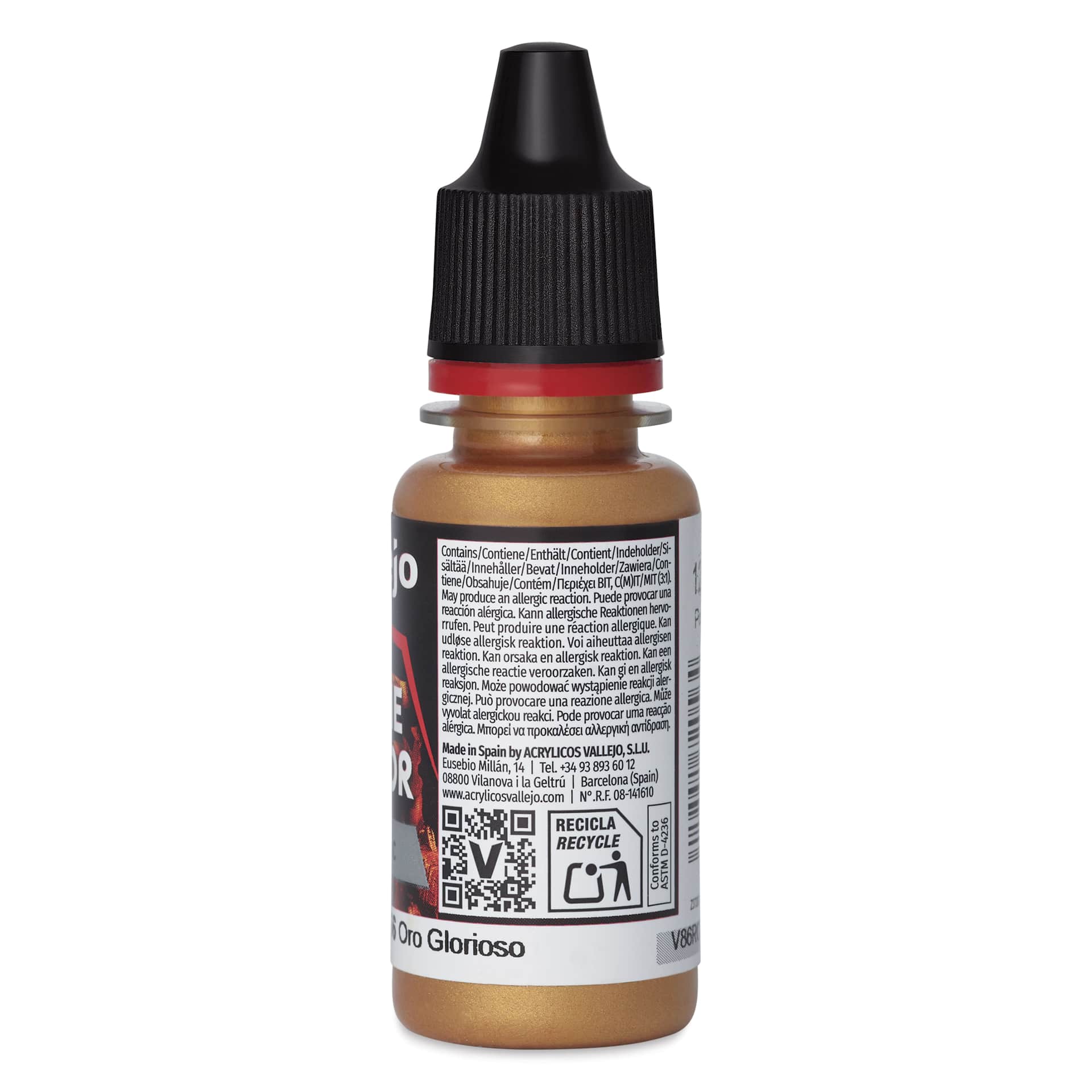 Vallejo Game Color Acrylic Paint - Glorious Gold, 18 ml - back