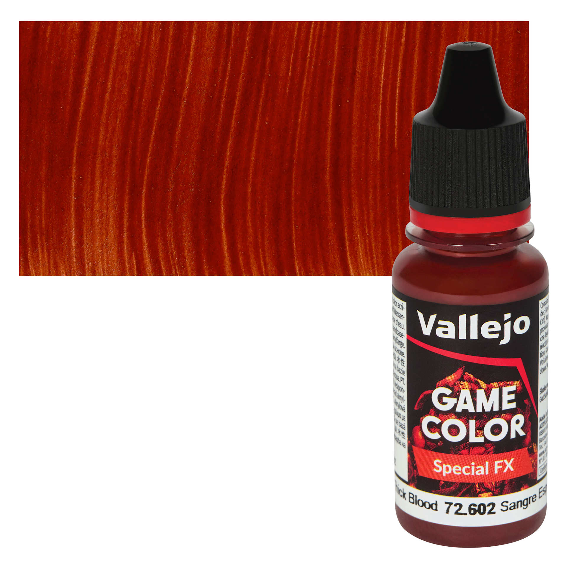 Vallejo Game Color Special FX Acrylic Paint - Thick Blood - Bottle and Swatch