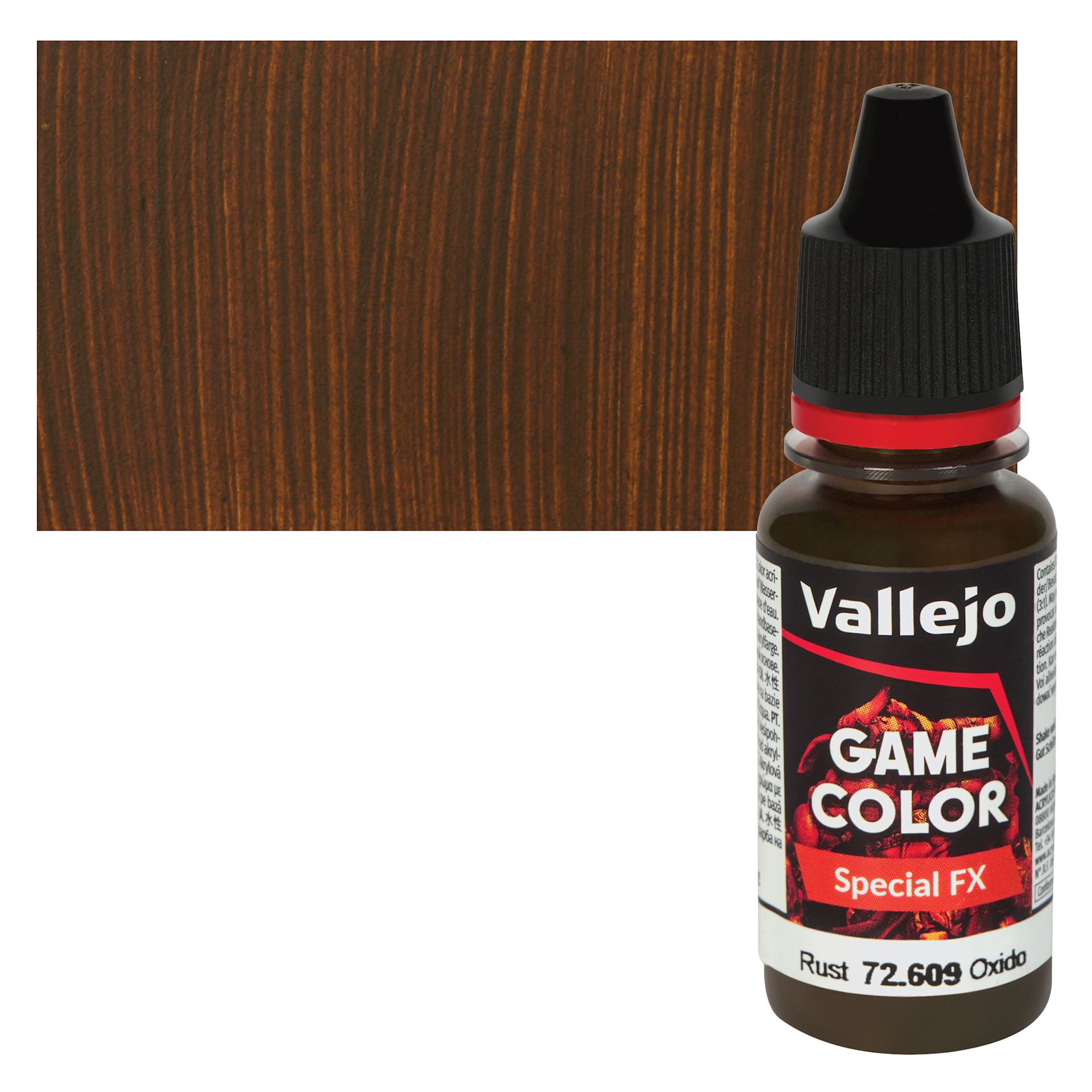 Vallejo Game Color Special FX Acrylic Paint - Rust - Bottle and Swatch
