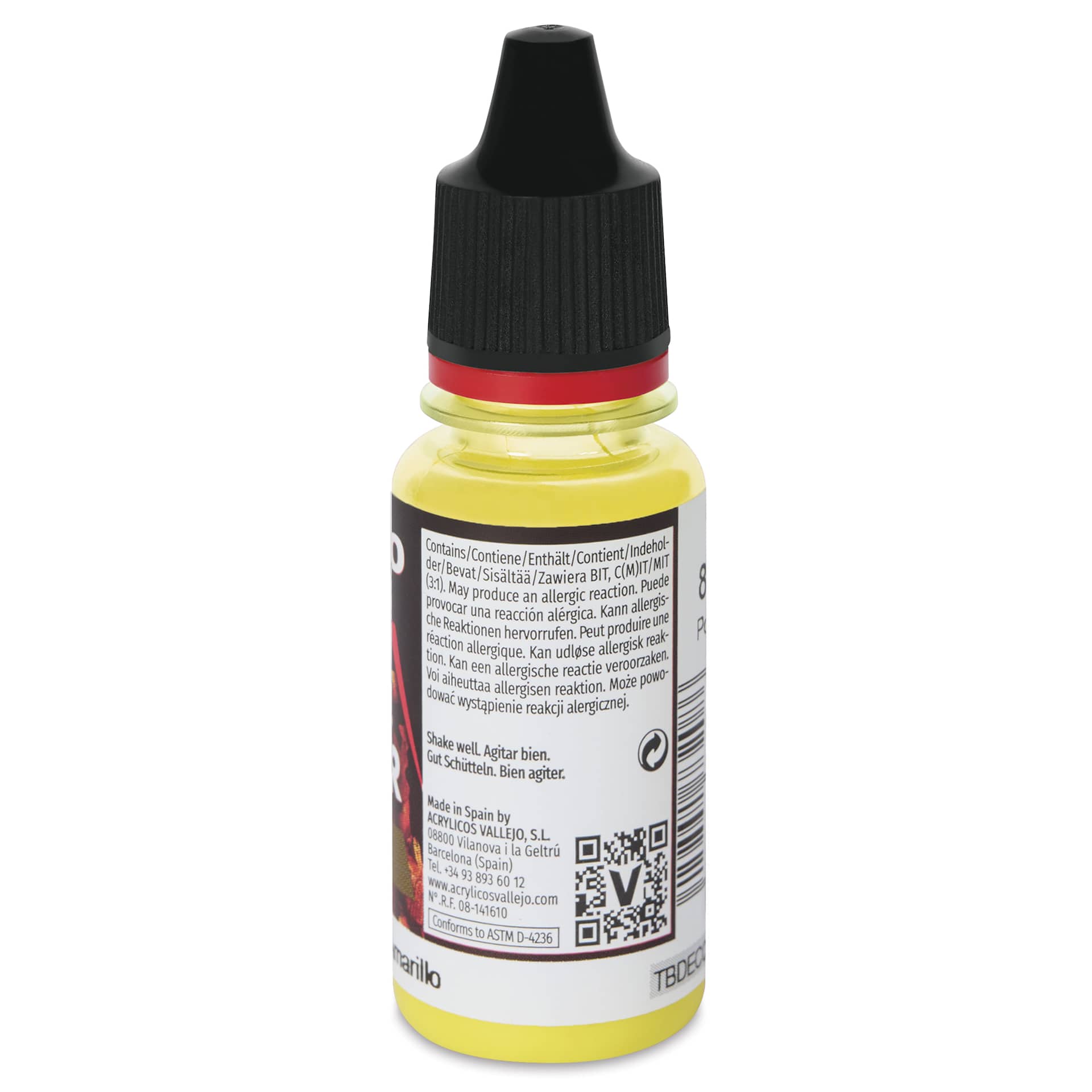 Vallejo Game Color Fluid Acrylic Wash - Yellow, 18 ml - side of bottle
