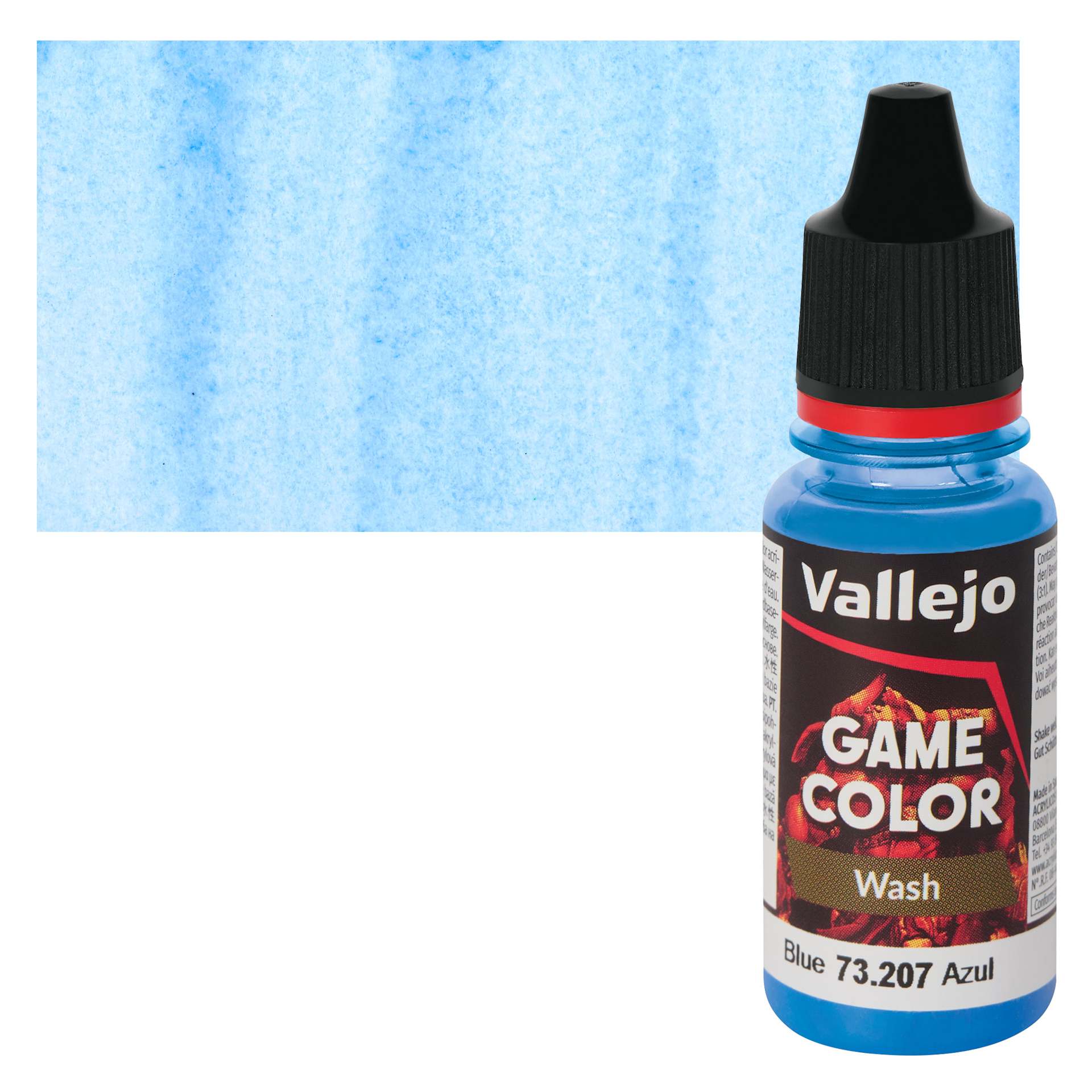Vallejo Game Color Fluid Acrylic Wash - Blue - Bottle and Swatch