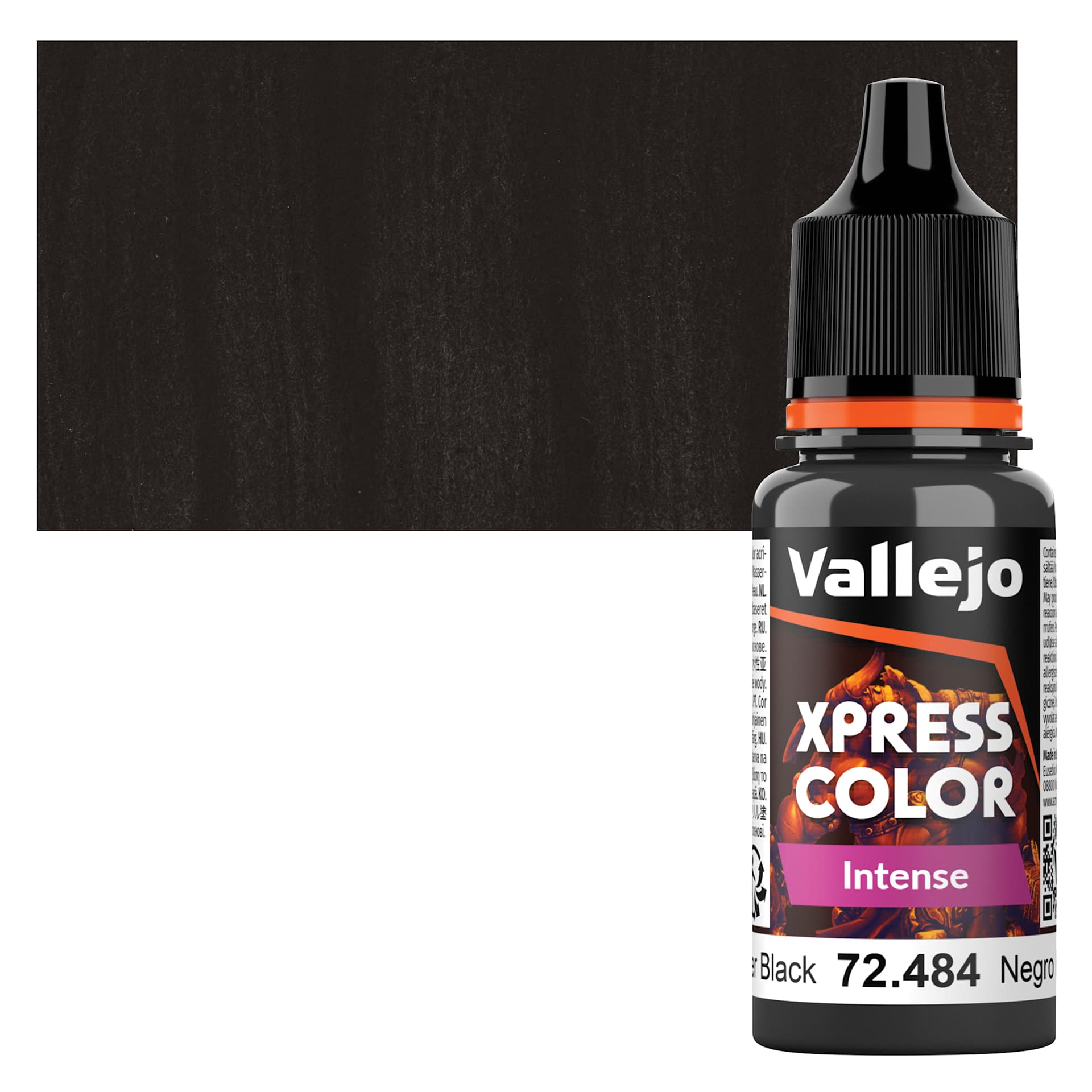 Vallejo Xpress Color Acrylic Paint - Hospitallier Black, 18 ml bottle and swatch