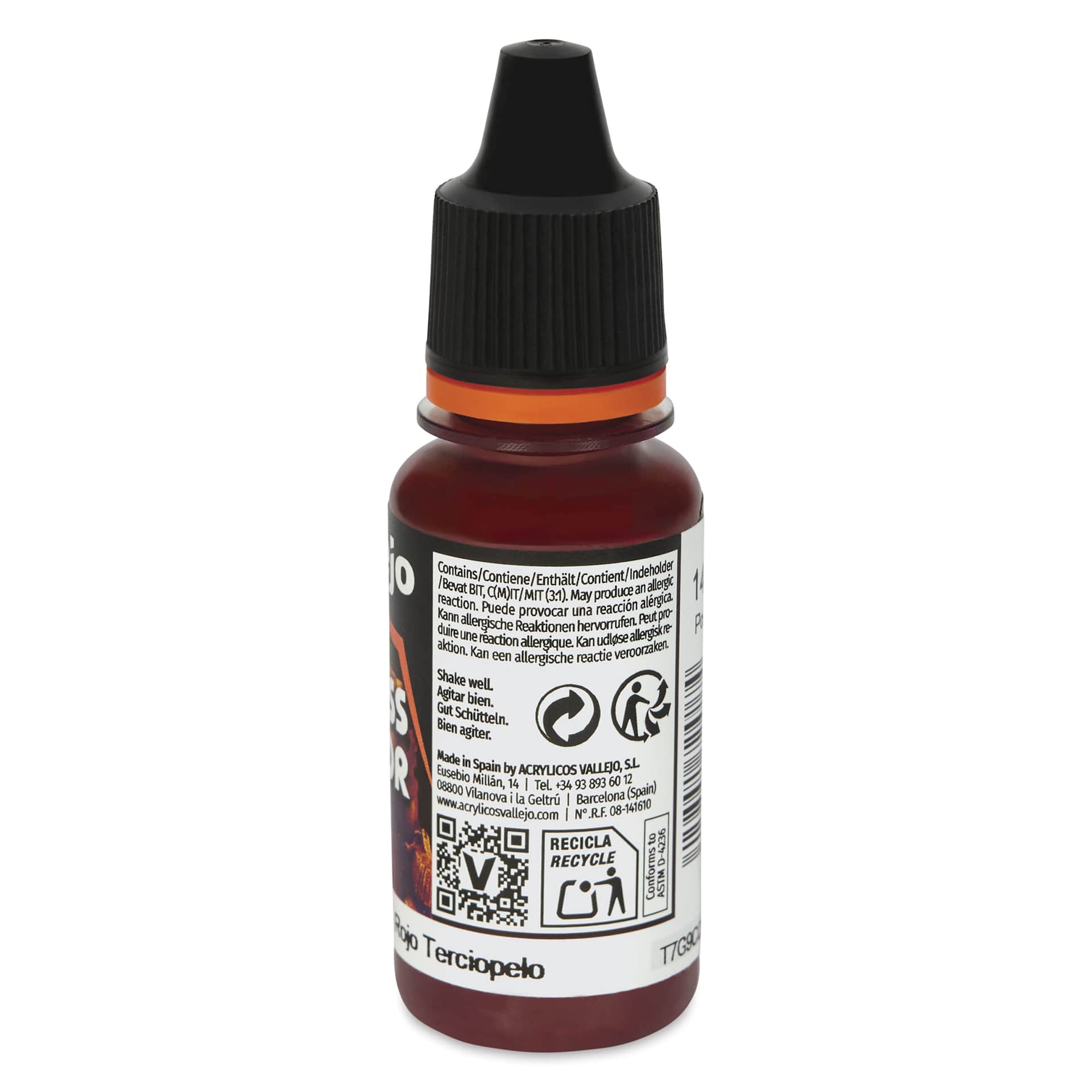 Vallejo Xpress Color Acrylic Paint - Velvet Red, 18 ml - side of bottle