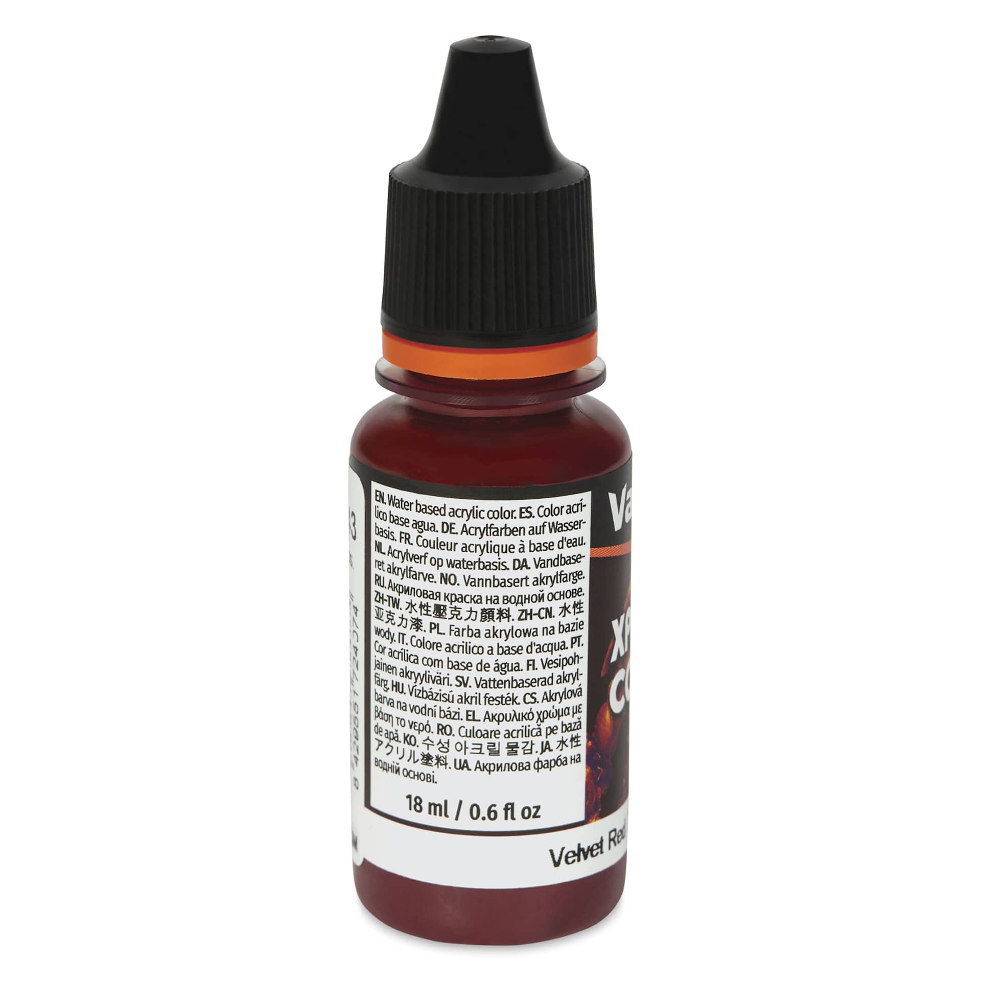 Vallejo Xpress Color Acrylic Paint - Velvet Red, 18 ml - back of bottle