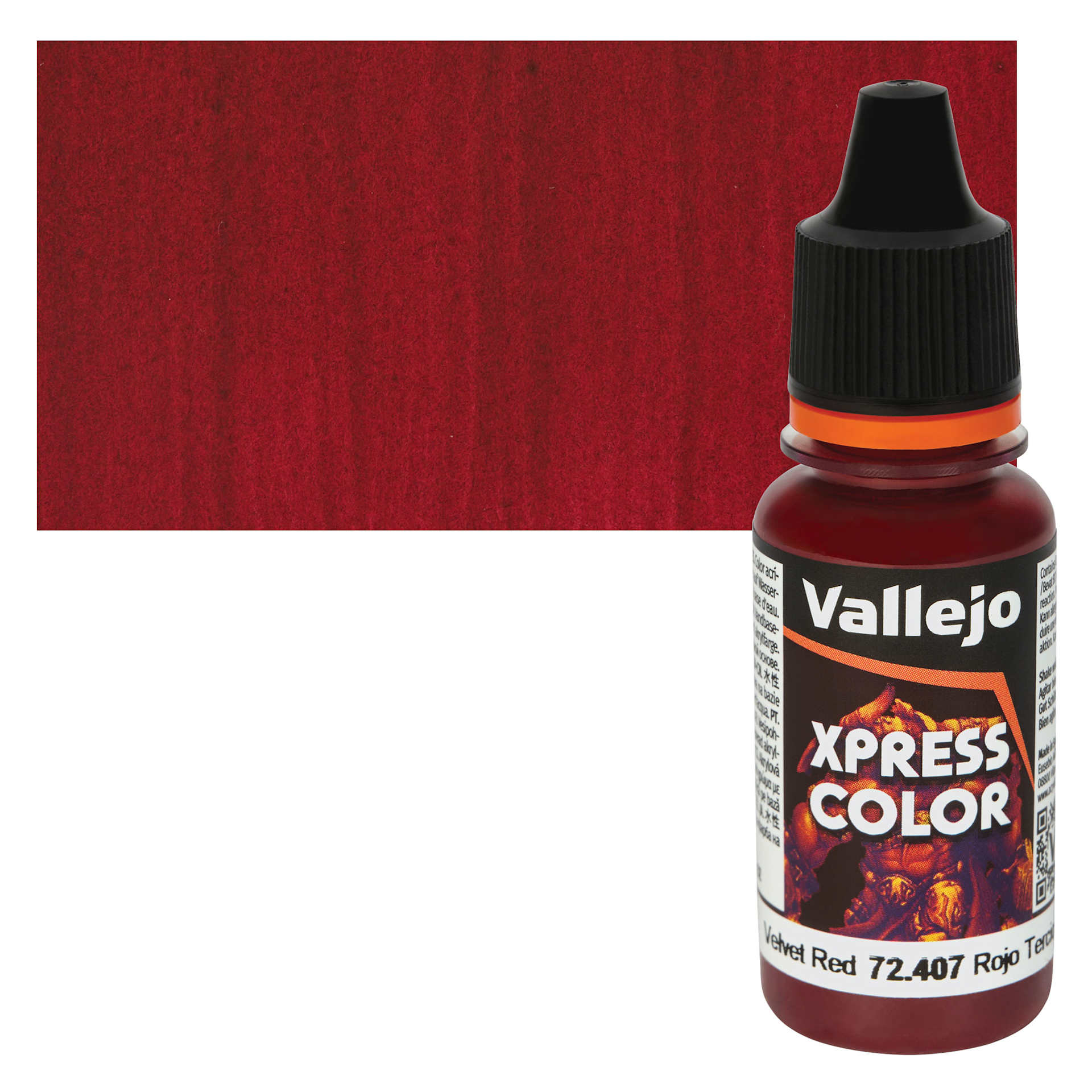 Vallejo Xpress Color Acrylic Paint - Velvet Red 18 ml Bottle and Swatch