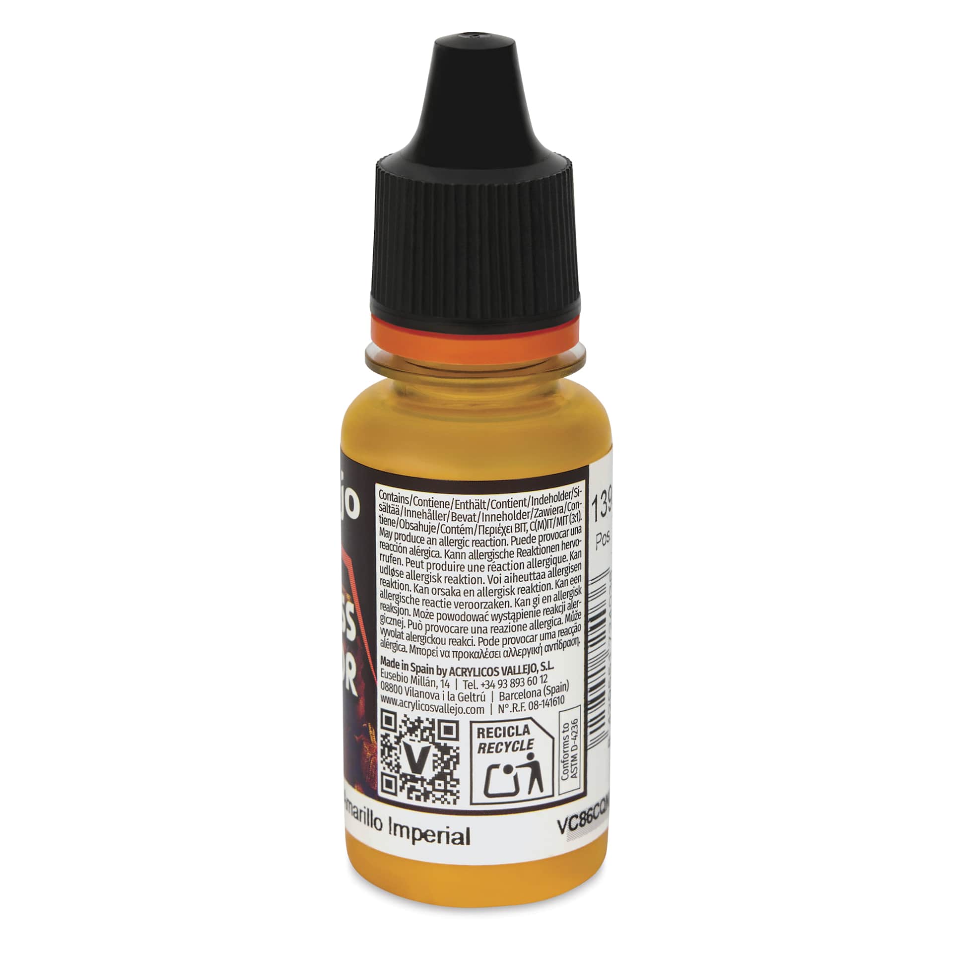 Vallejo Xpress Color Acrylic Paint - Imperial Yellow, 18 ml - side of bottle
