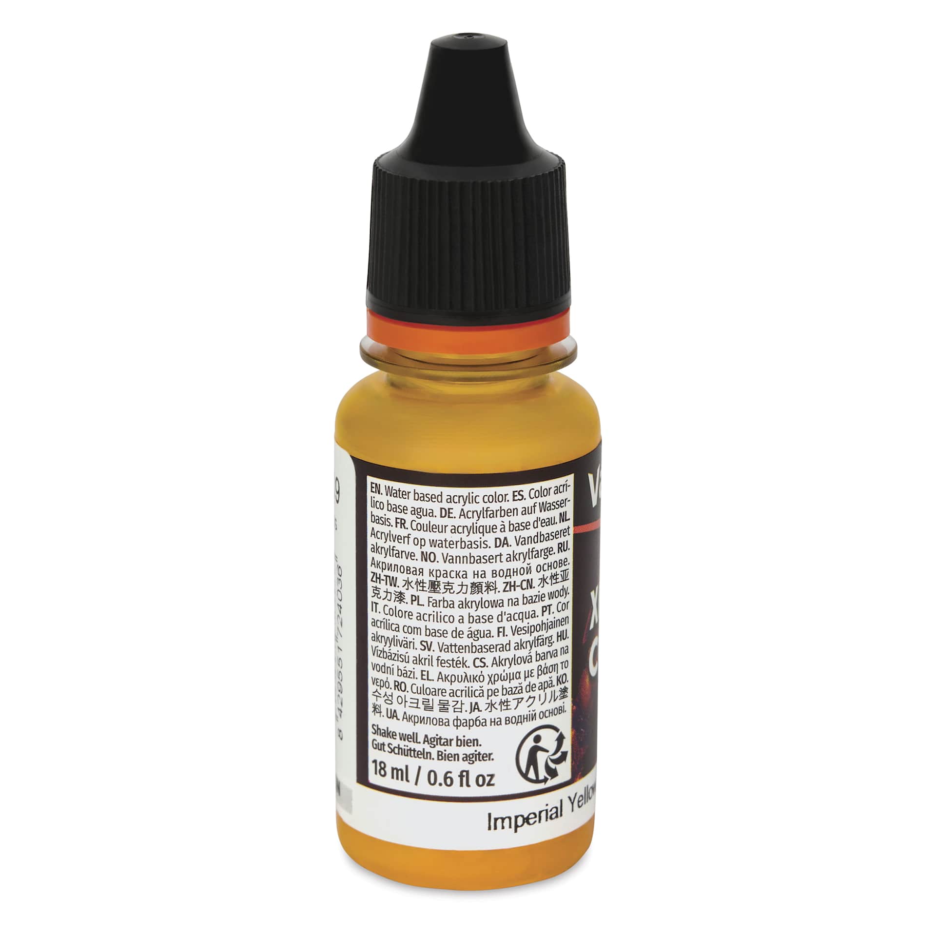 Vallejo Xpress Color Acrylic Paint - Imperial Yellow, 18 ml - back of bottle