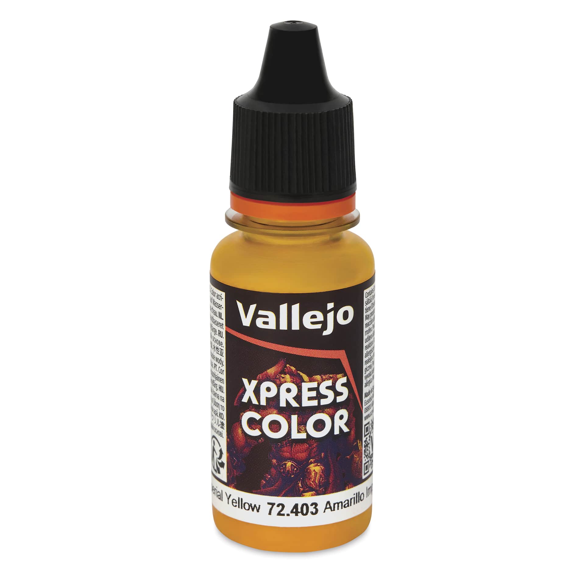 Vallejo Xpress Color Acrylic Paint - Imperial Yellow, 18 ml - front of bottle