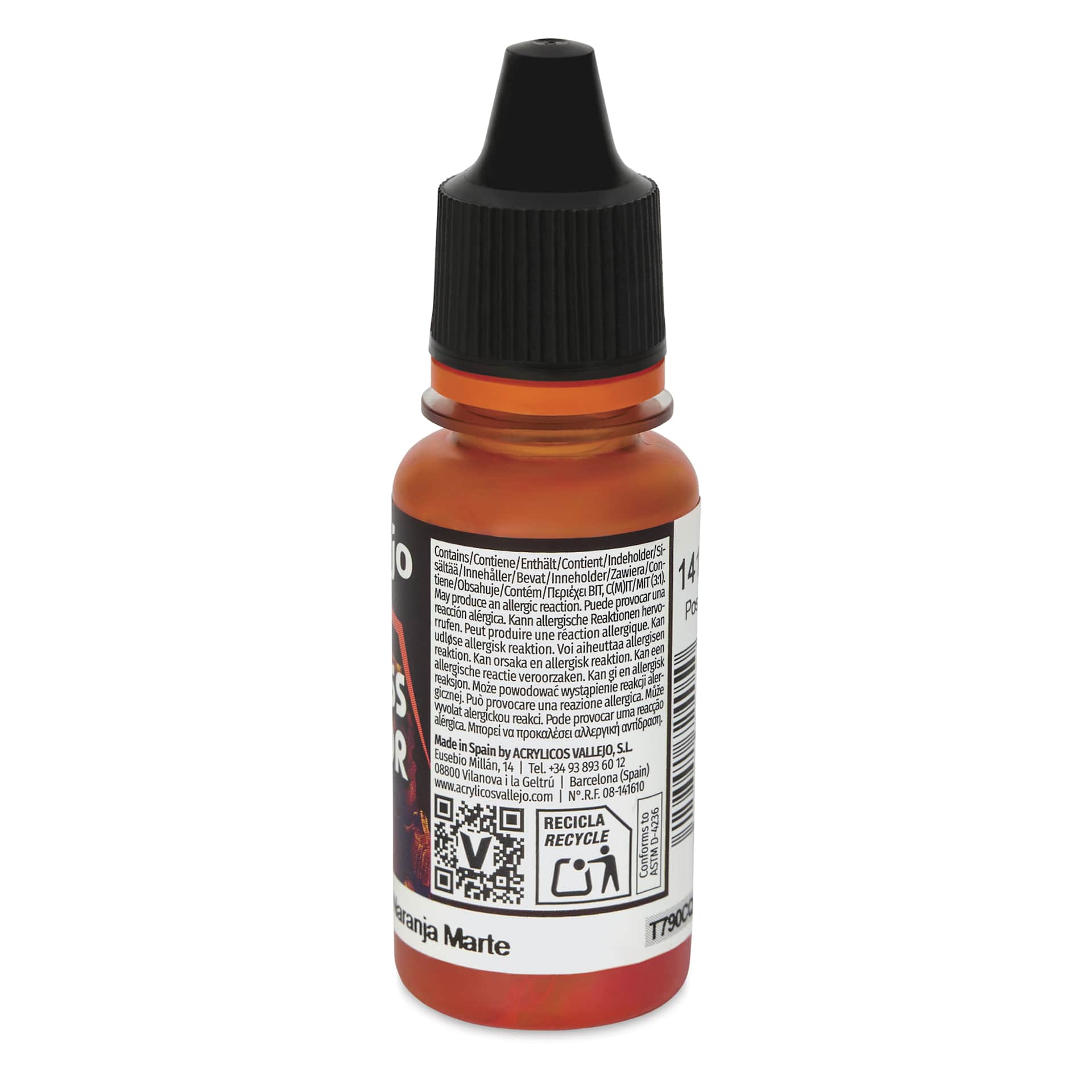 Vallejo Xpress Color Acrylic Paint - Martian Orange, 18 ml - side of bottle