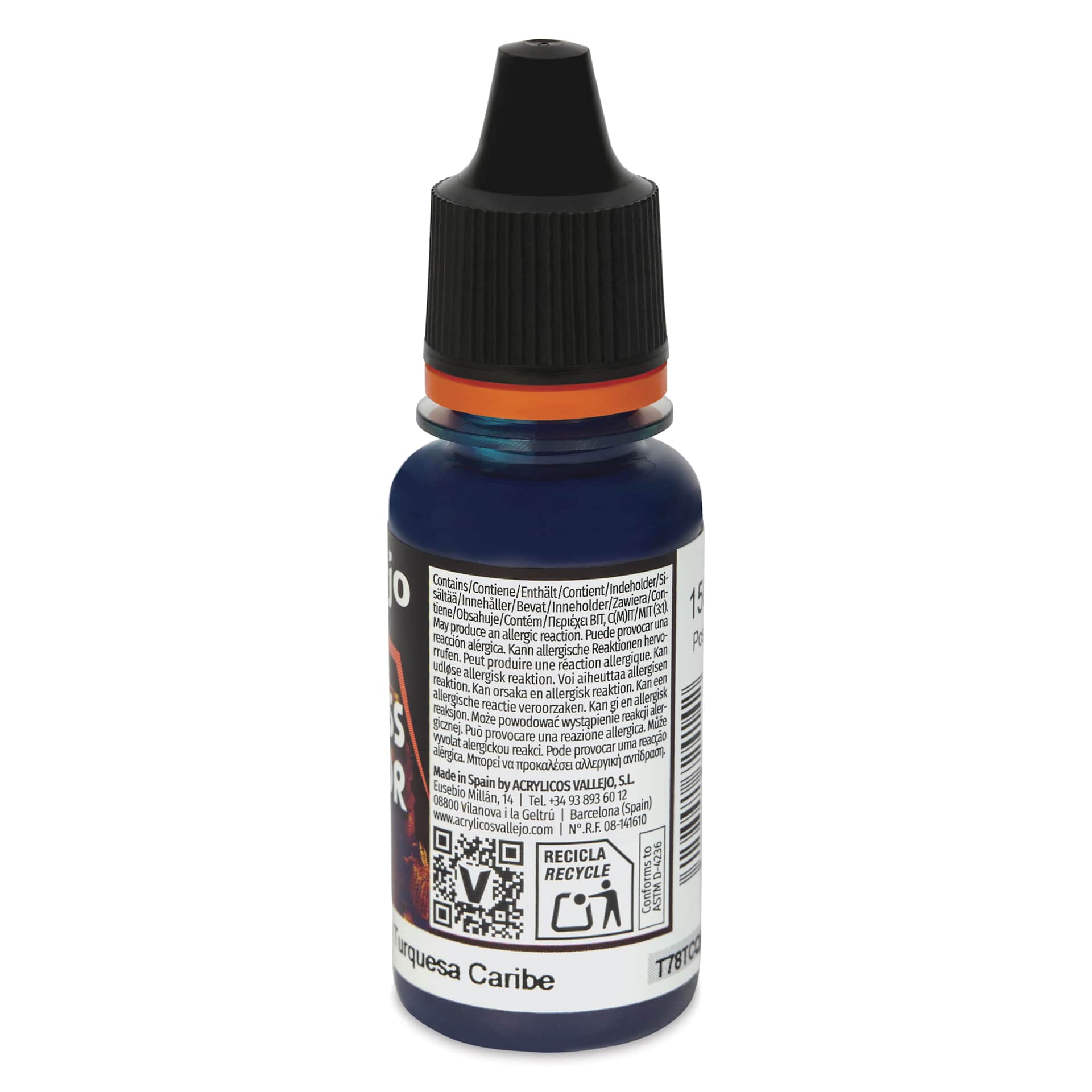 Vallejo Xpress Color Acrylic Paint - Caribbean Turquoise, 18 ml - side of bottle