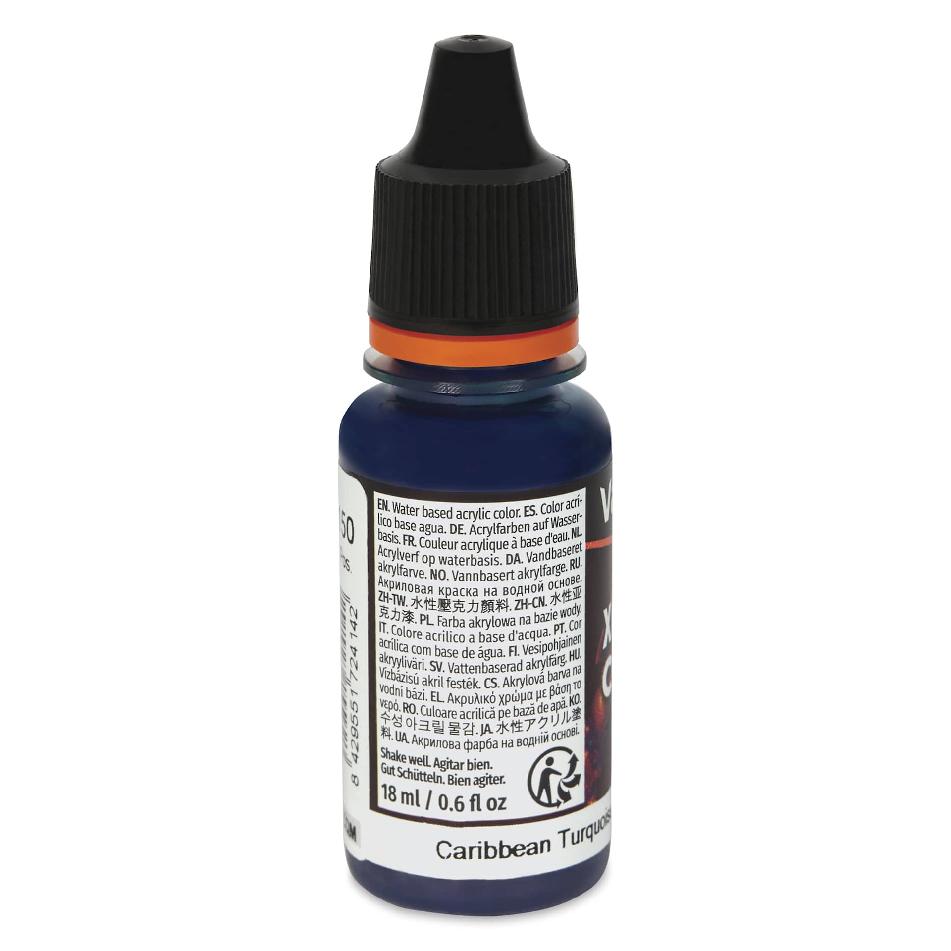 Vallejo Xpress Color Acrylic Paint - Caribbean Turquoise, 18 ml - back of bottle