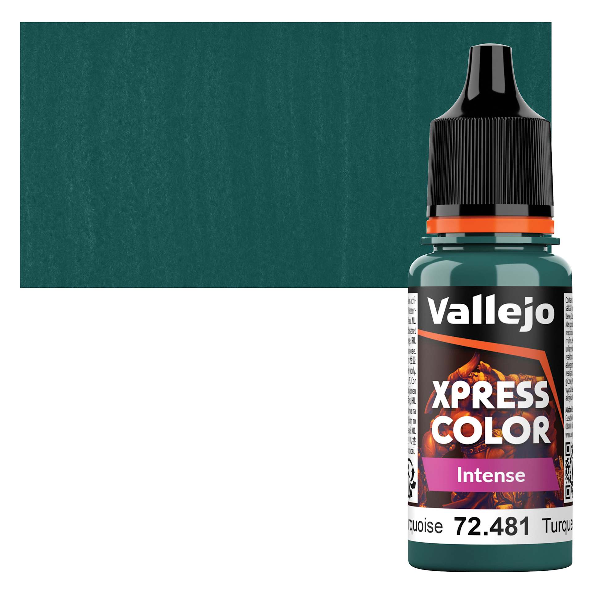 Vallejo Xpress Color Acrylic Paint - Heretic Turquoise, 18 ml bottle and swatch