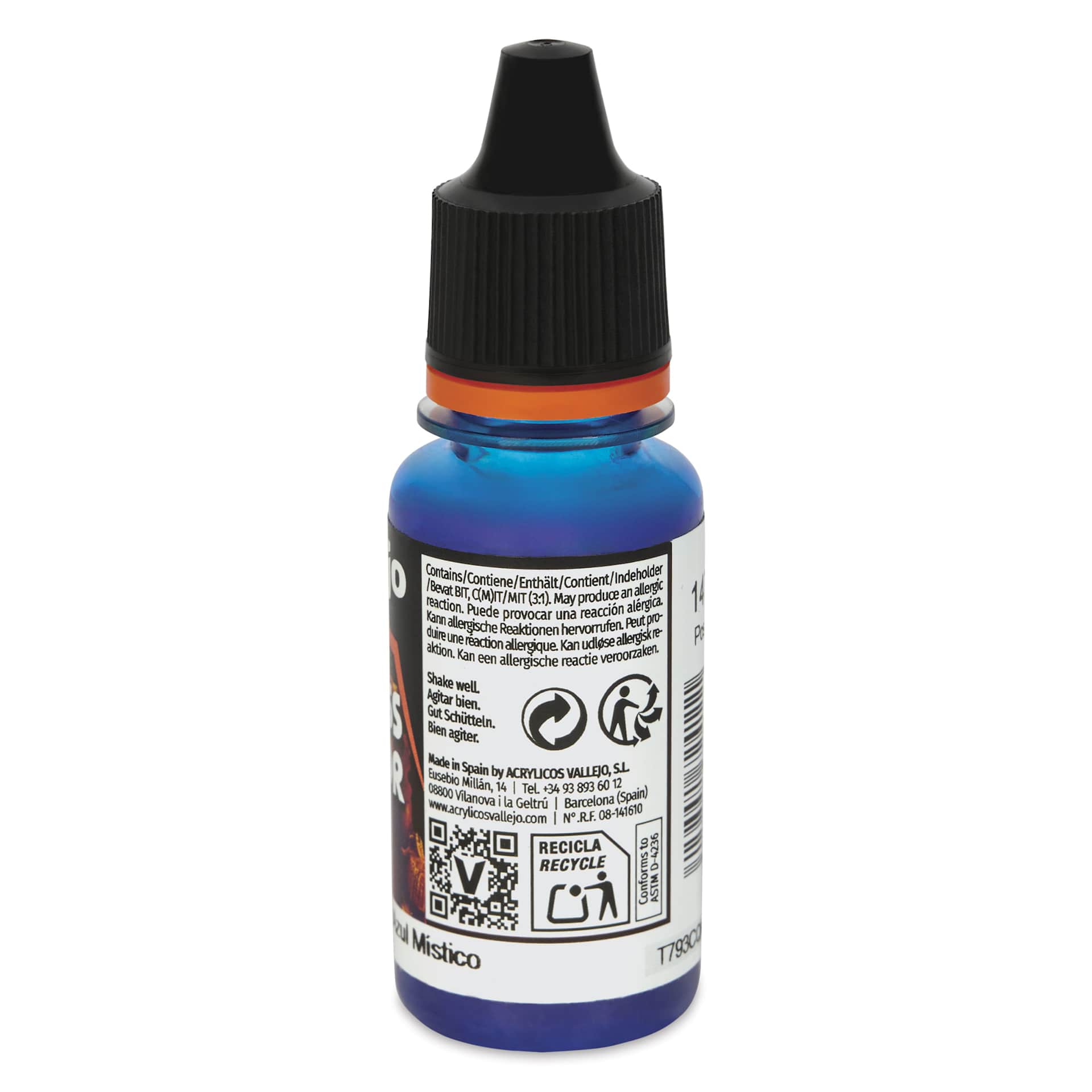 Vallejo Xpress Color Acrylic Paint - Mystic Blue, 18 ml - side of bottle