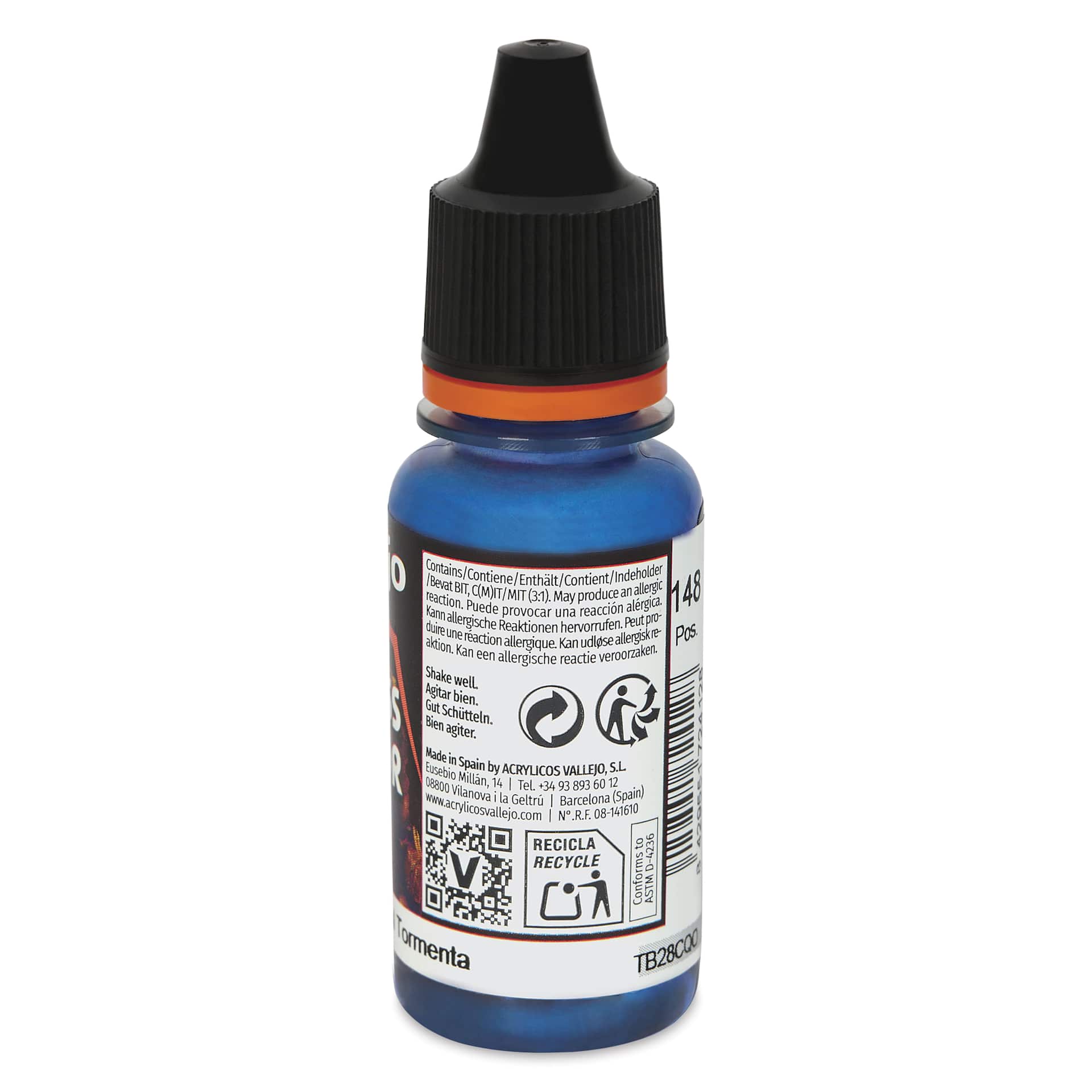 Vallejo Xpress Color Acrylic Paint - Storm Blue, 18 ml - side of bottle