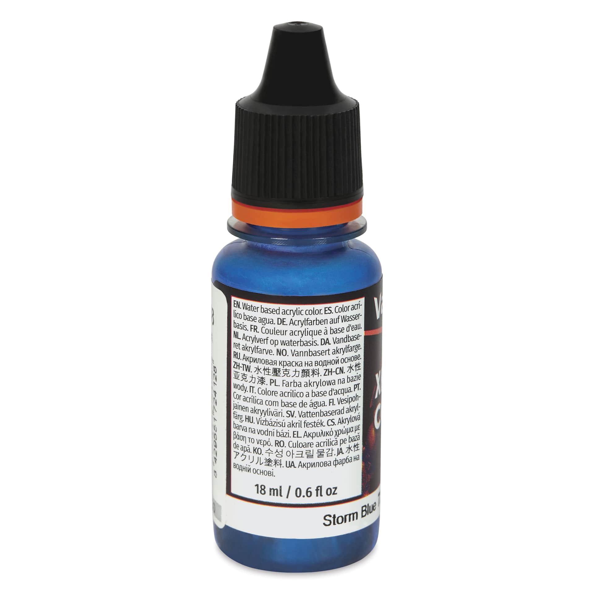 Vallejo Xpress Color Acrylic Paint - Storm Blue, 18 ml - back of bottle