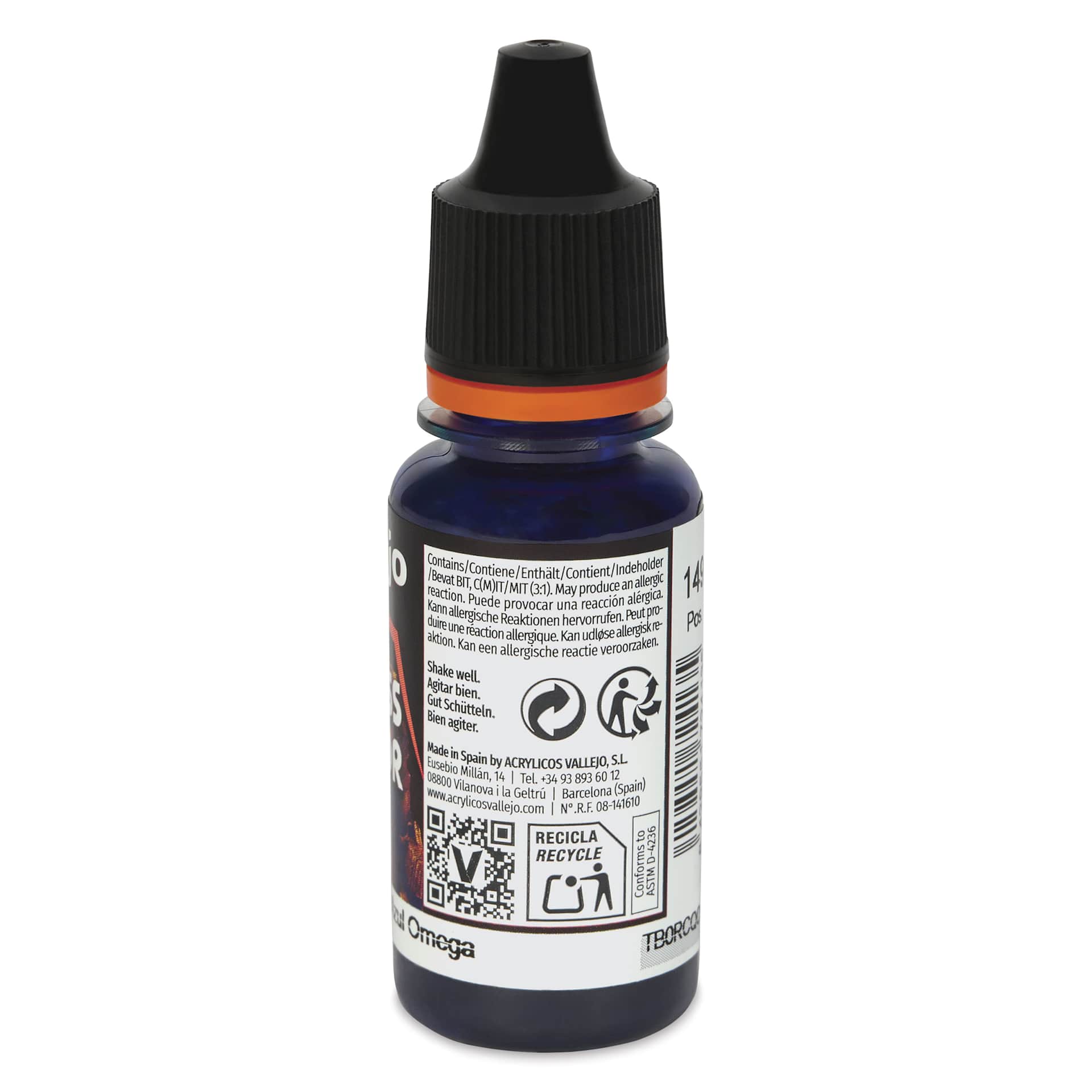 Vallejo Xpress Color Acrylic Paint - Omega Blue, 18 ml - side of bottle