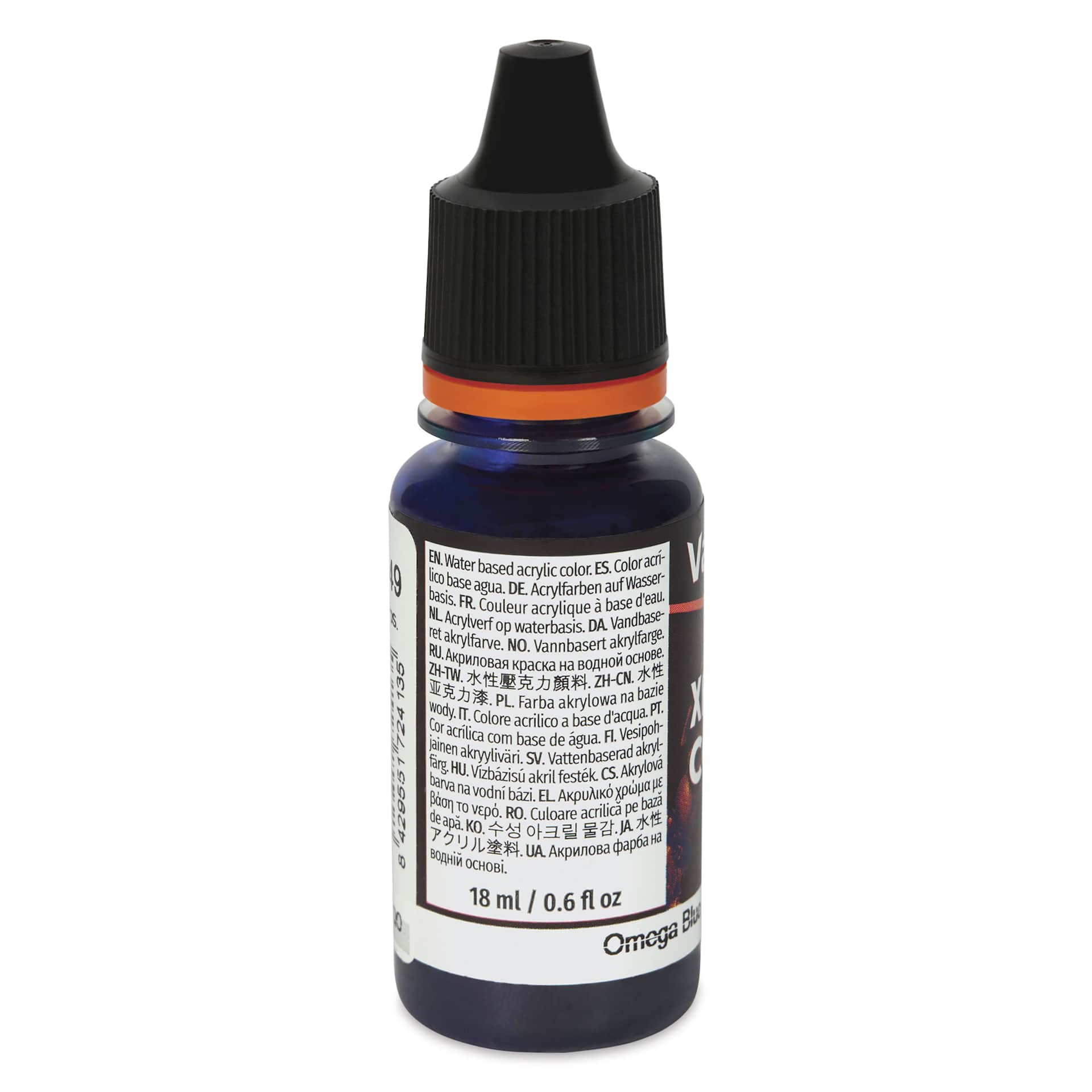 Vallejo Xpress Color Acrylic Paint - Omega Blue, 18 ml - back of bottle