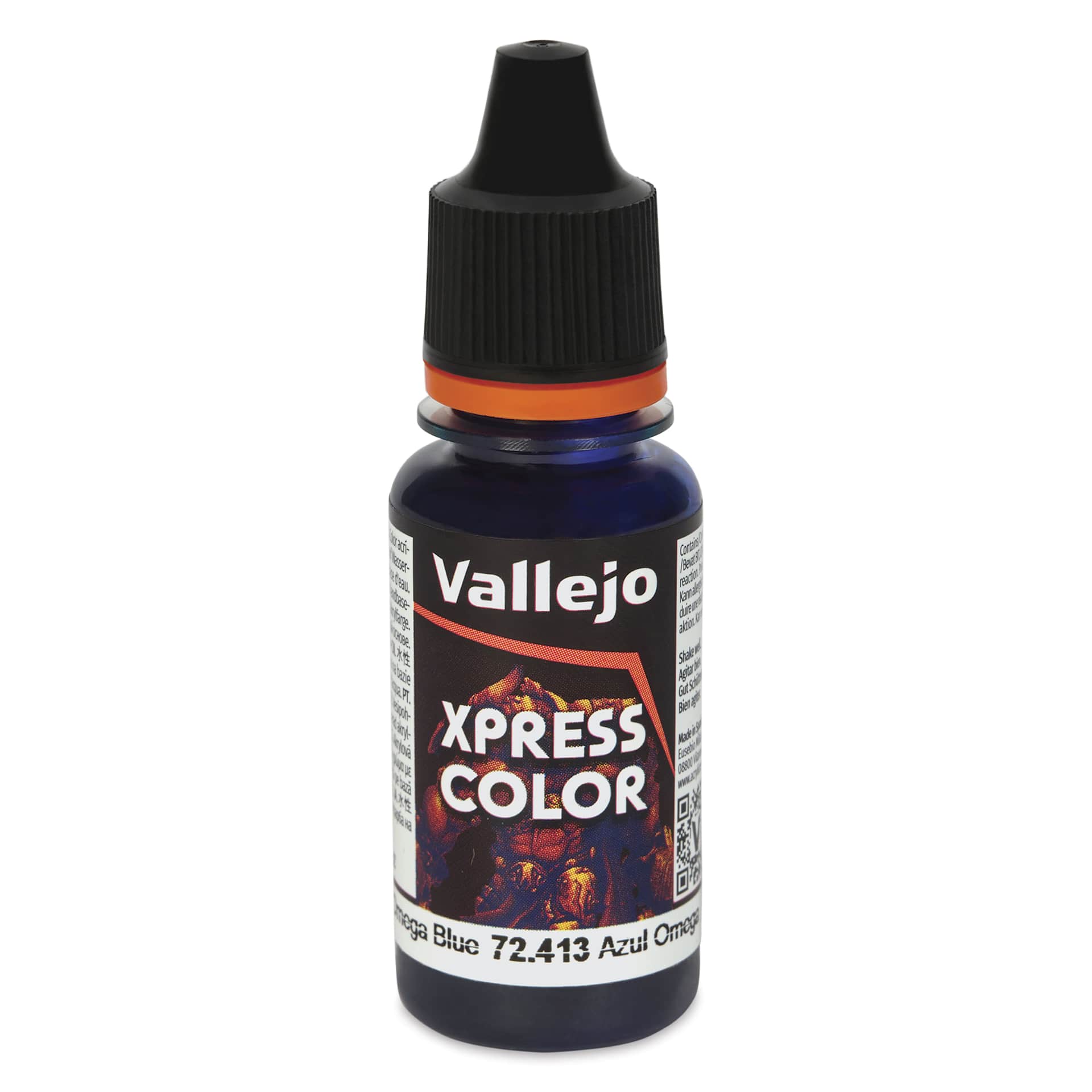 Vallejo Xpress Color Acrylic Paint - Omega Blue, 18 ml - front of bottle