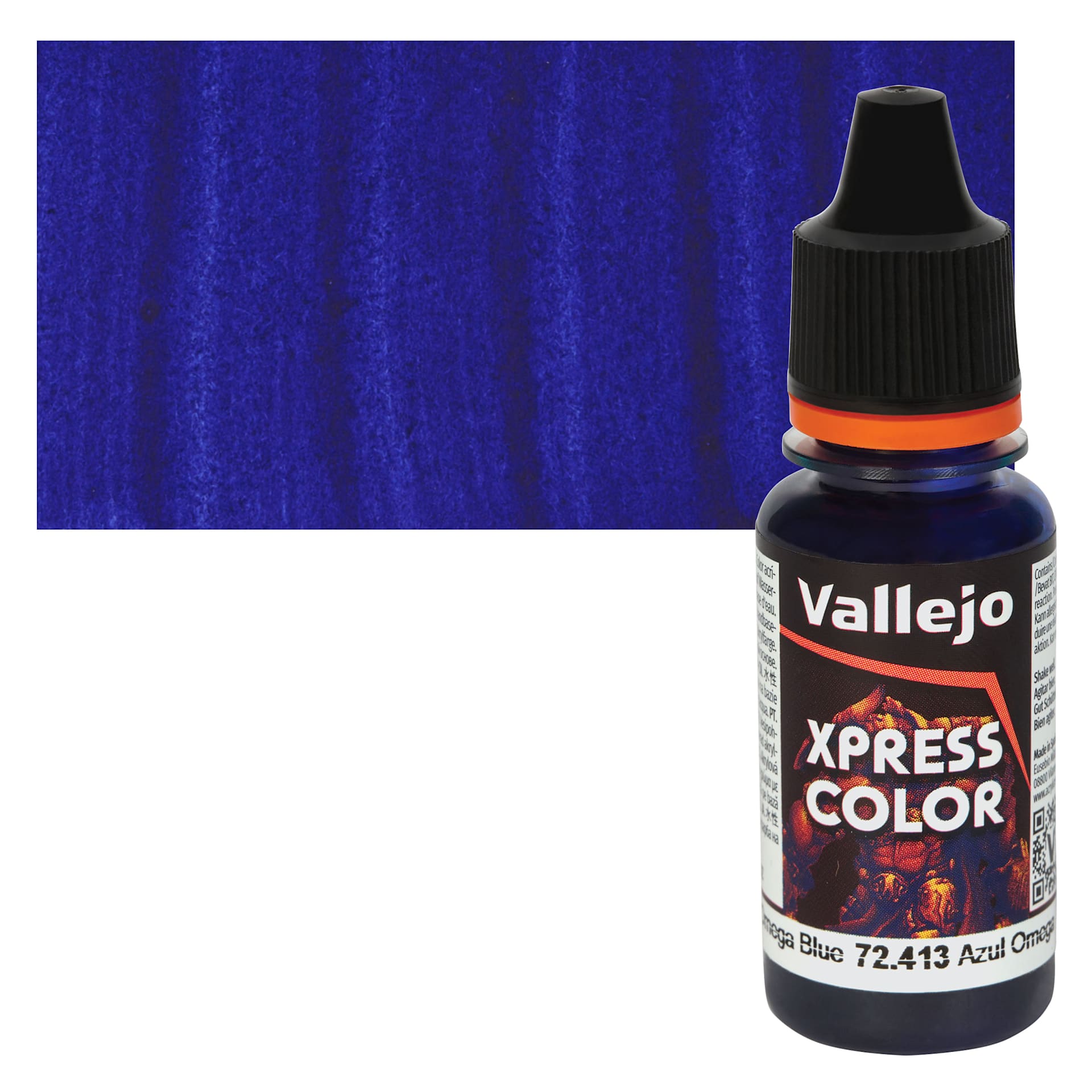Vallejo Xpress Color Acrylic Paint - Omega Blue 18 ml Bottle and Swatch