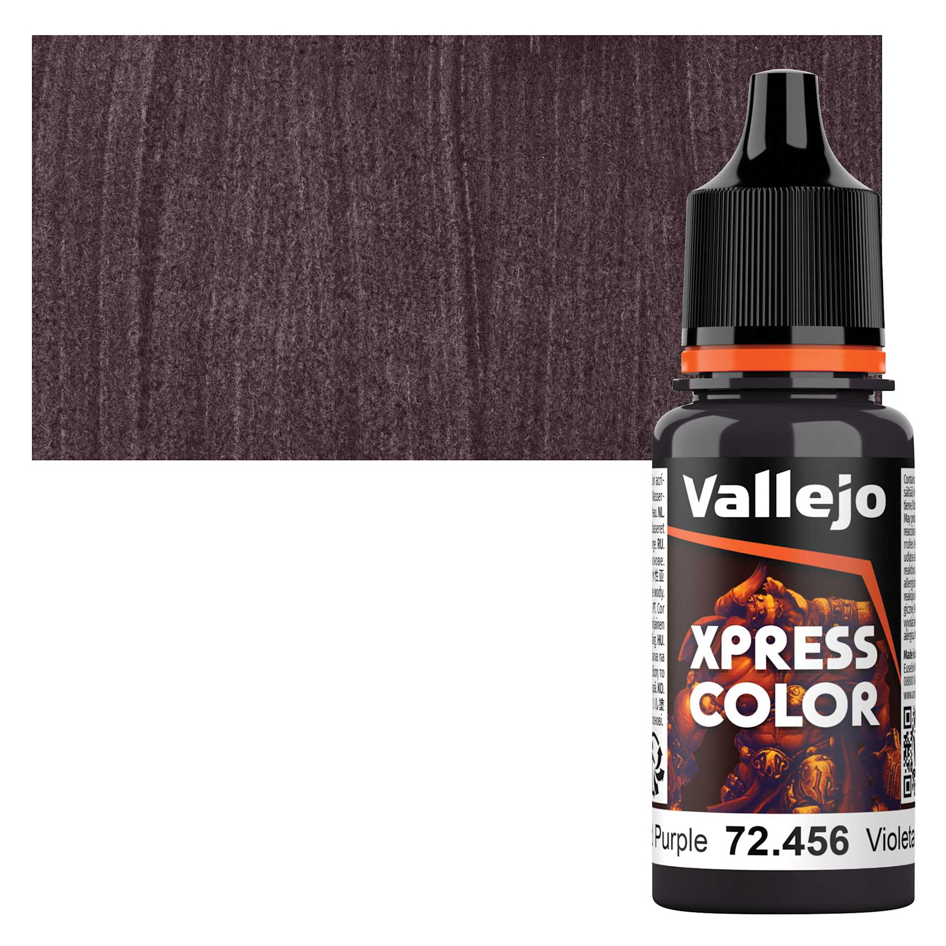 Vallejo Xpress Color Acrylic Paint - Wicked Purple, 18 ml bottle and swatch