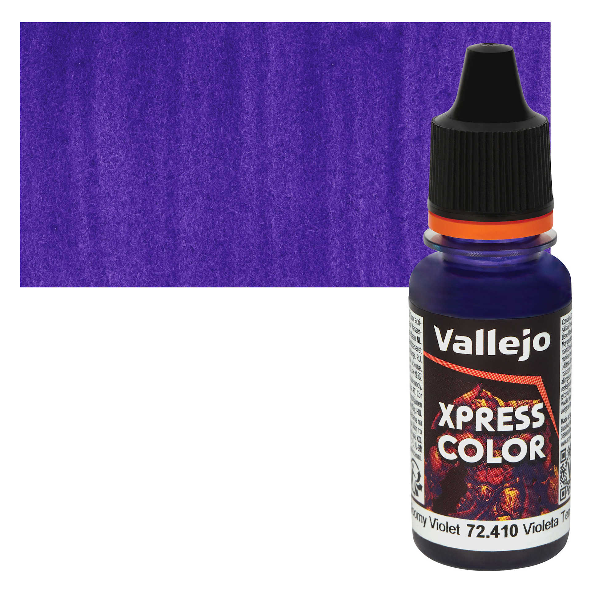 Vallejo Xpress Color Acrylic Paint - Gloomy Violet, 18 ml Bottle and Swatch