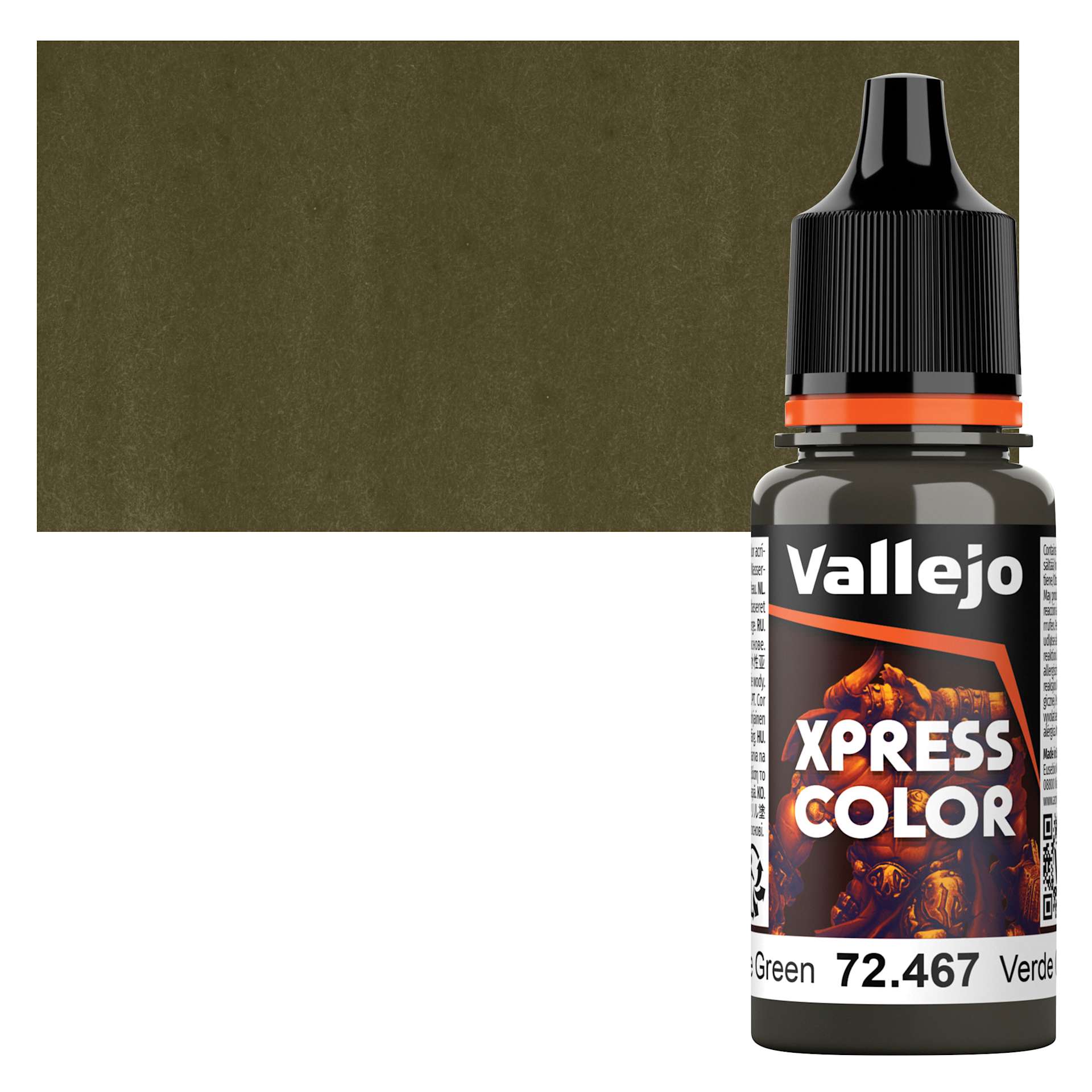 Vallejo Xpress Color Acrylic Paint - Camouflage Green, 18 ml bottle and swatch