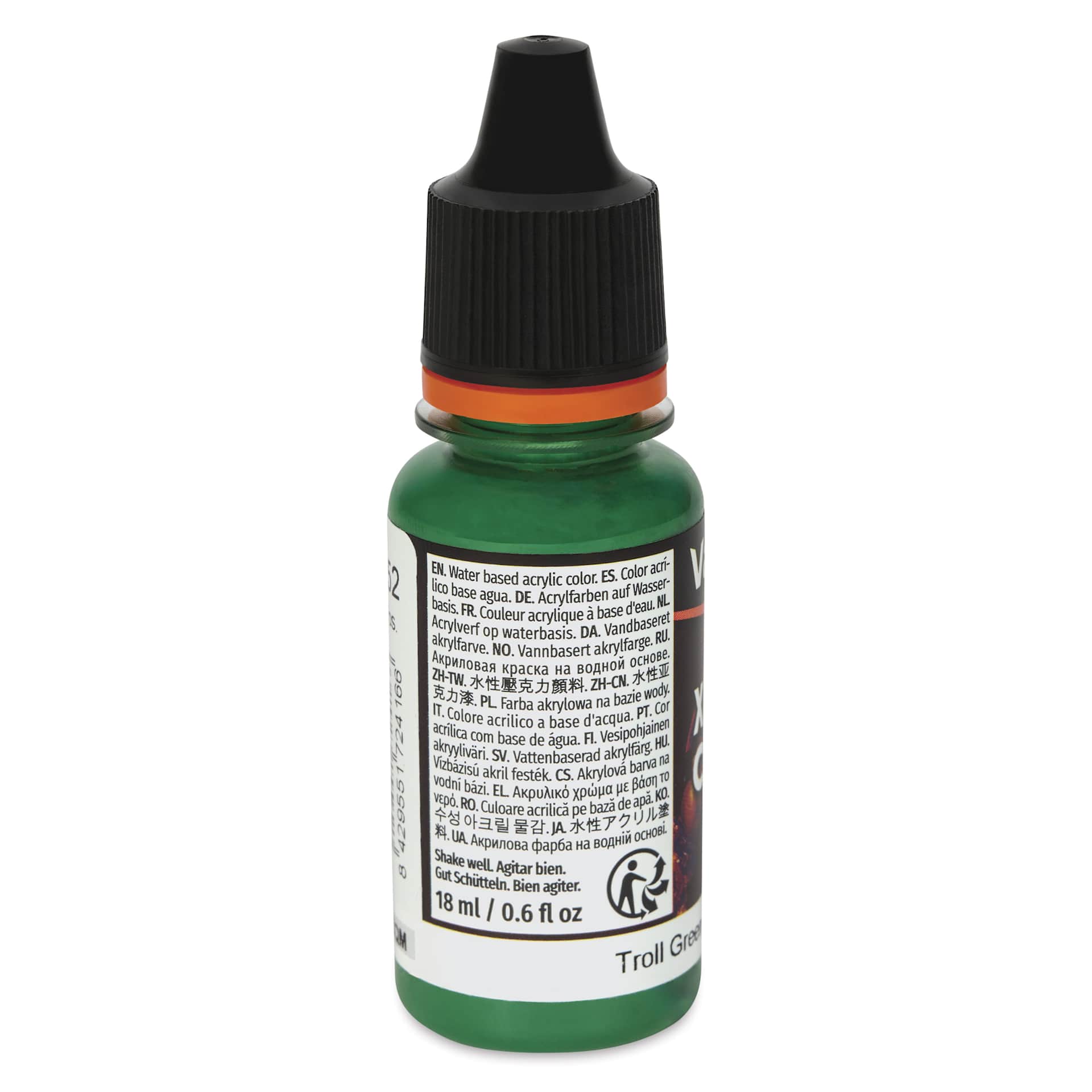Vallejo Xpress Color Acrylic Paint - Troll Green, 18 ml - back of bottle