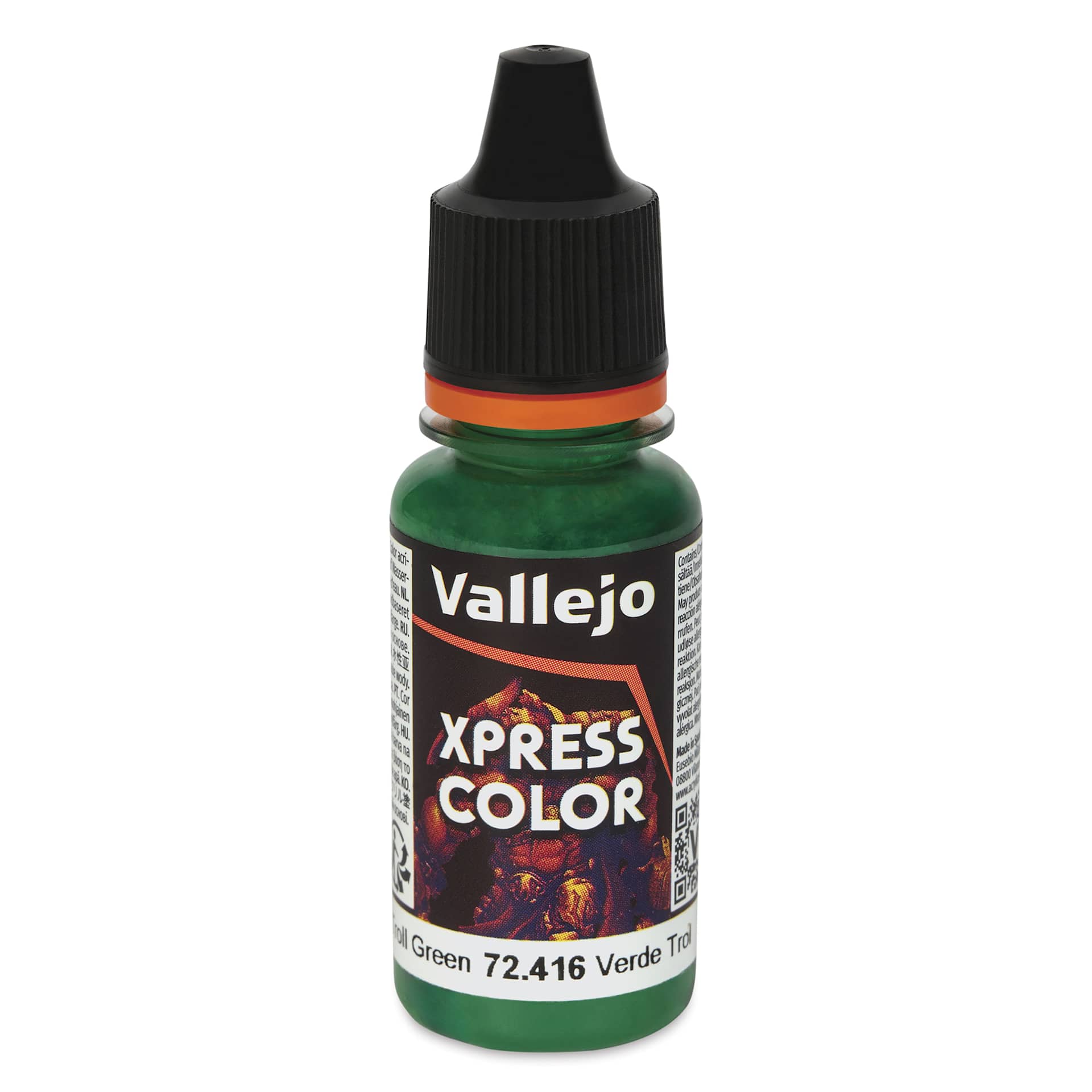 Vallejo Xpress Color Acrylic Paint - Troll Green, 18 ml - front of bottle