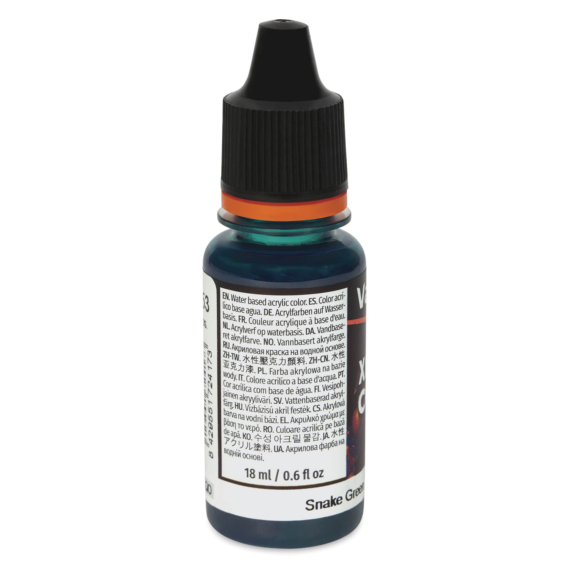Vallejo Xpress Color Acrylic Paint - Snake Green, 18 ml - back of bottle