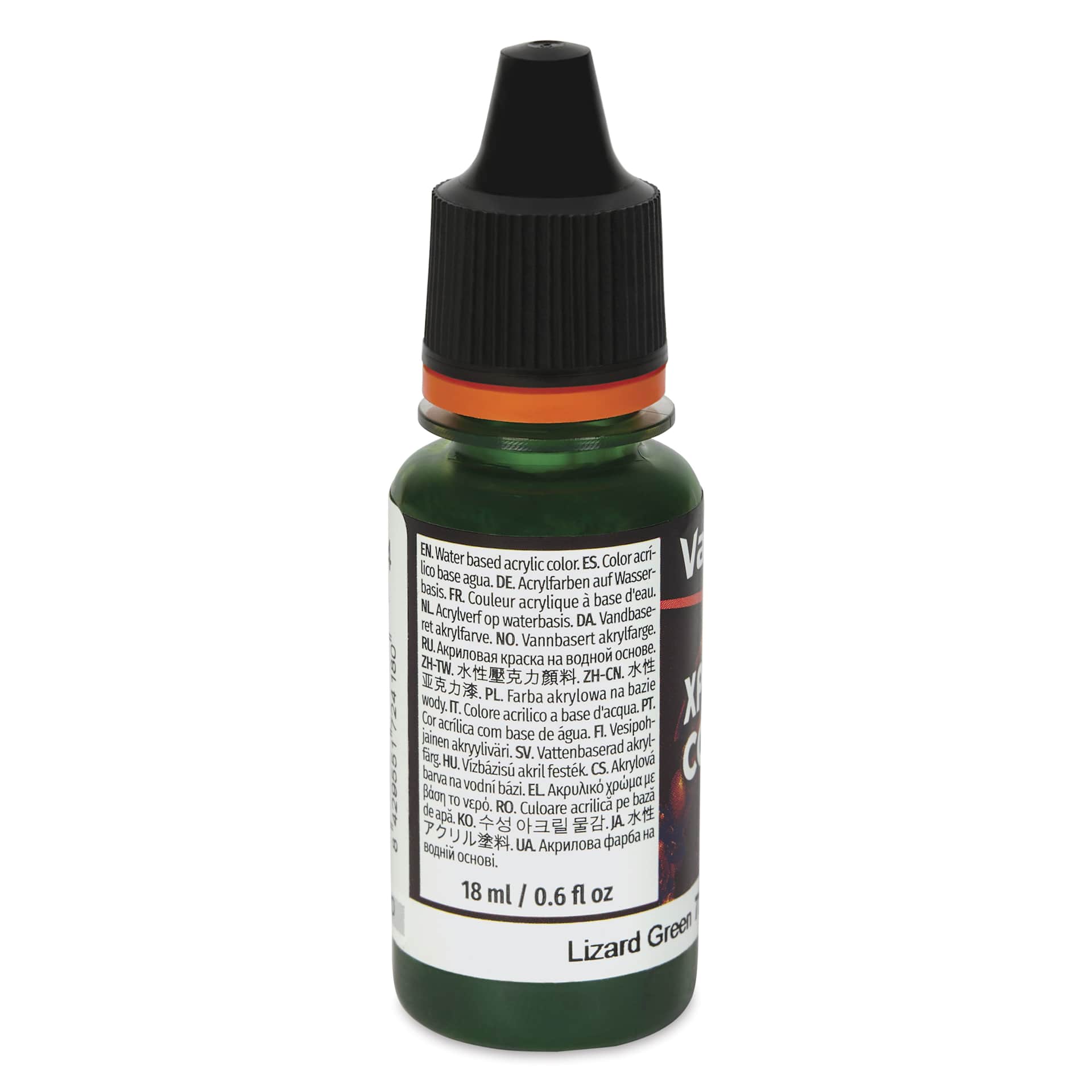 Vallejo Xpress Color Acrylic Paint - Lizard Green, 18 ml - back of bottle