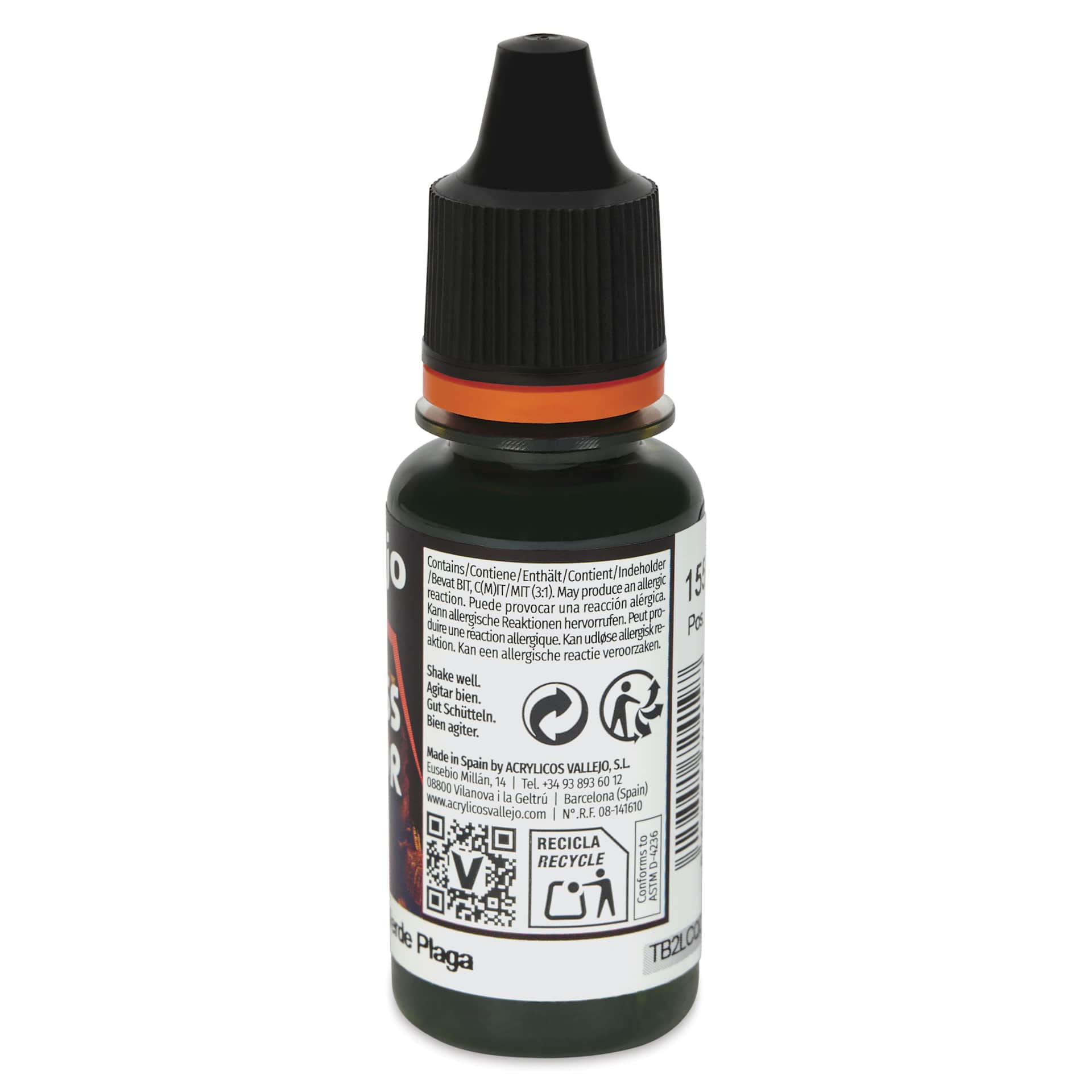Vallejo Xpress Color Acrylic Paint - Plague Green, 18 ml - side of bottle