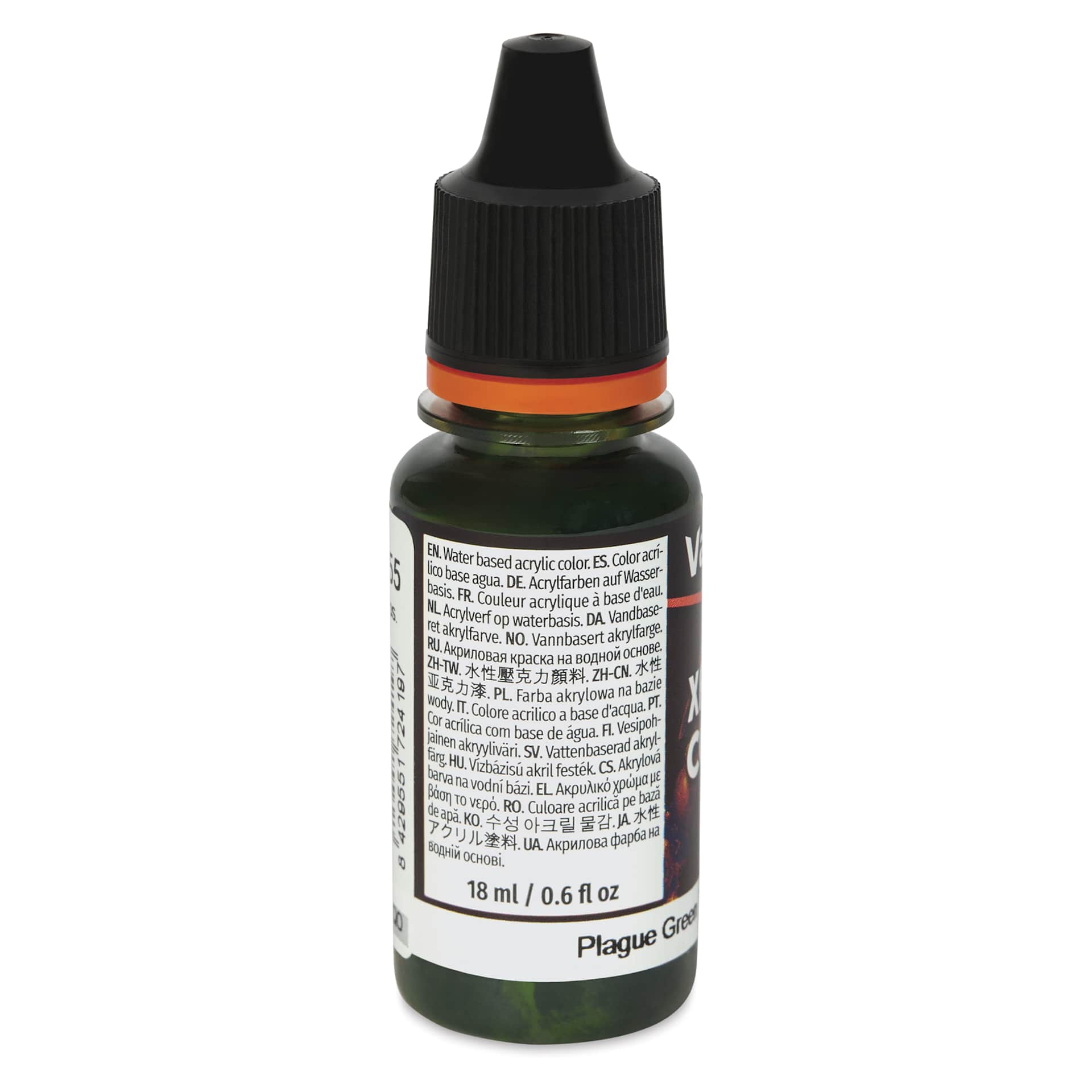 Vallejo Xpress Color Acrylic Paint - Plague Green, 18 ml - back of bottle