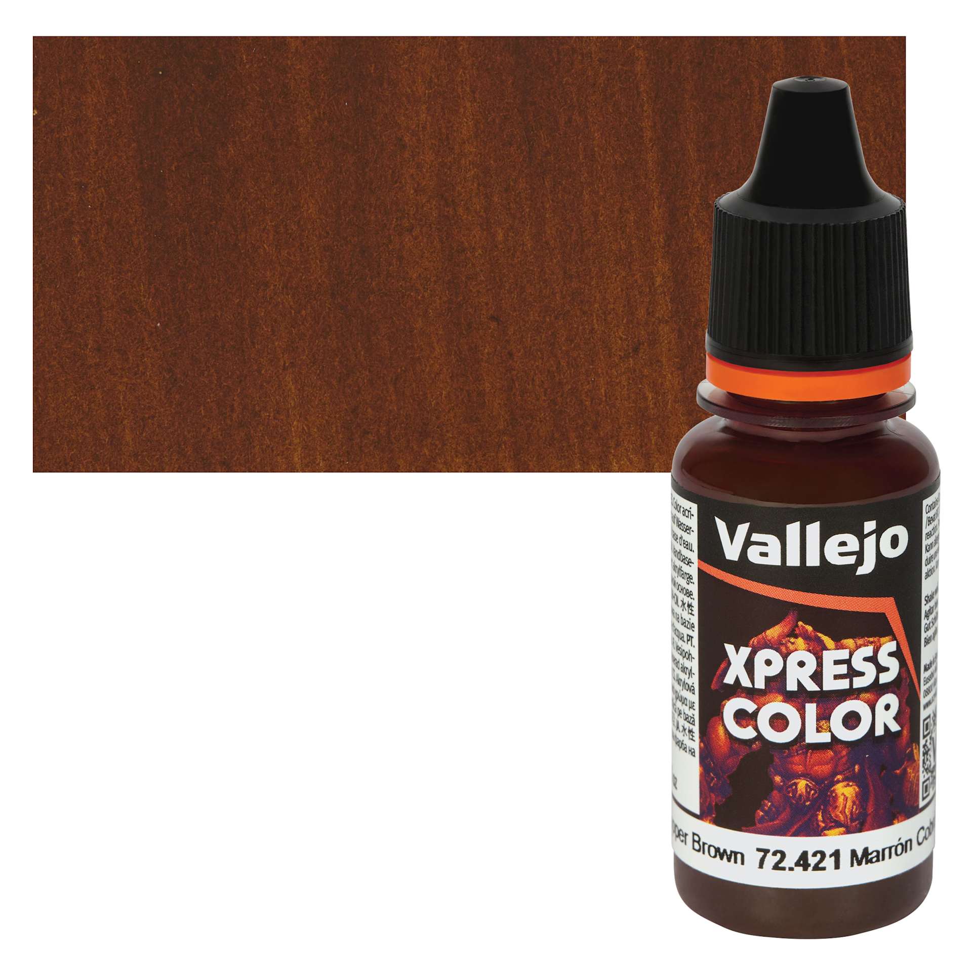 Vallejo Xpress Color Acrylic Paint - Copper Brown, 18 ml Bottle and Swatch