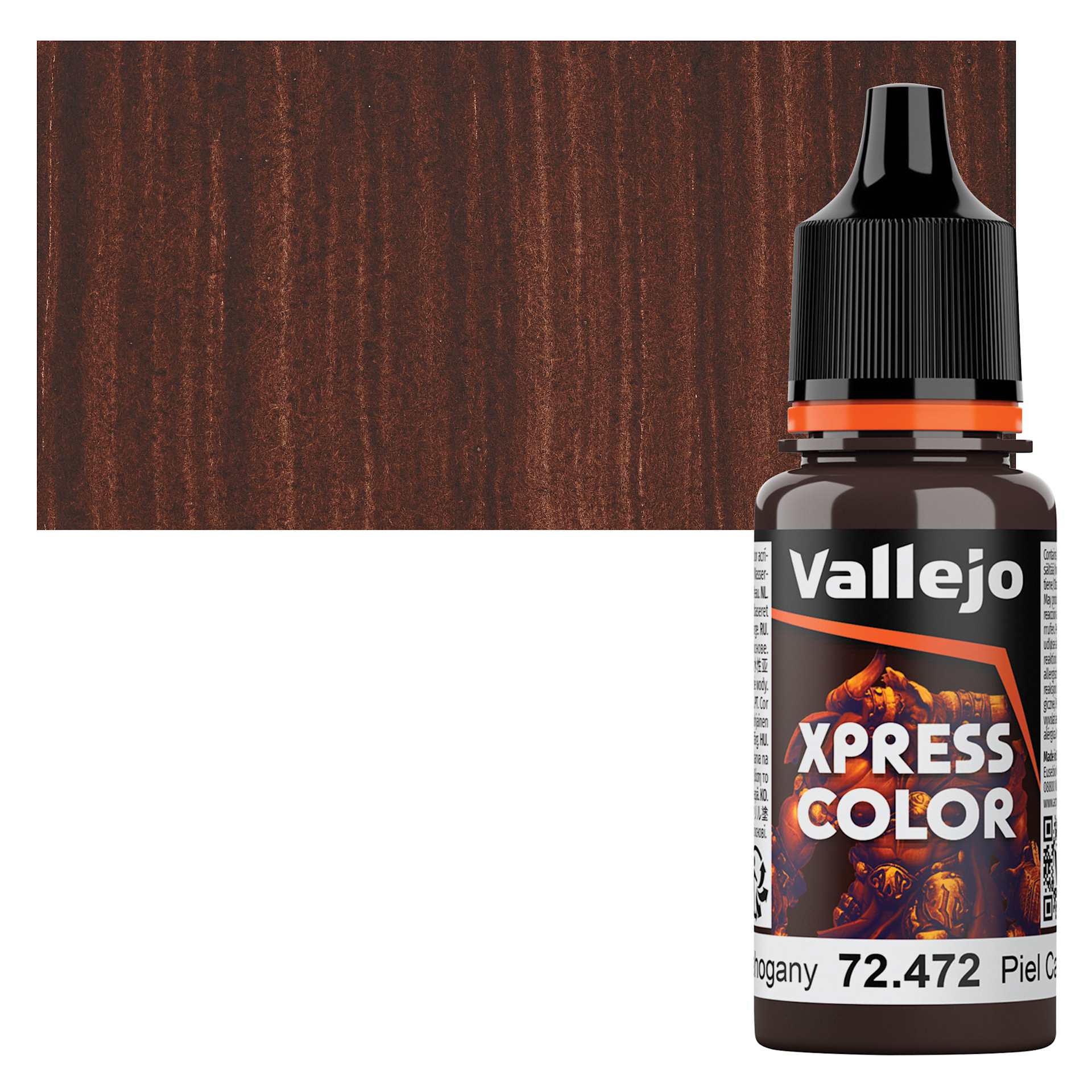 Vallejo Xpress Color Acrylic Paint - Mahogany, 18 ml bottle and swatch