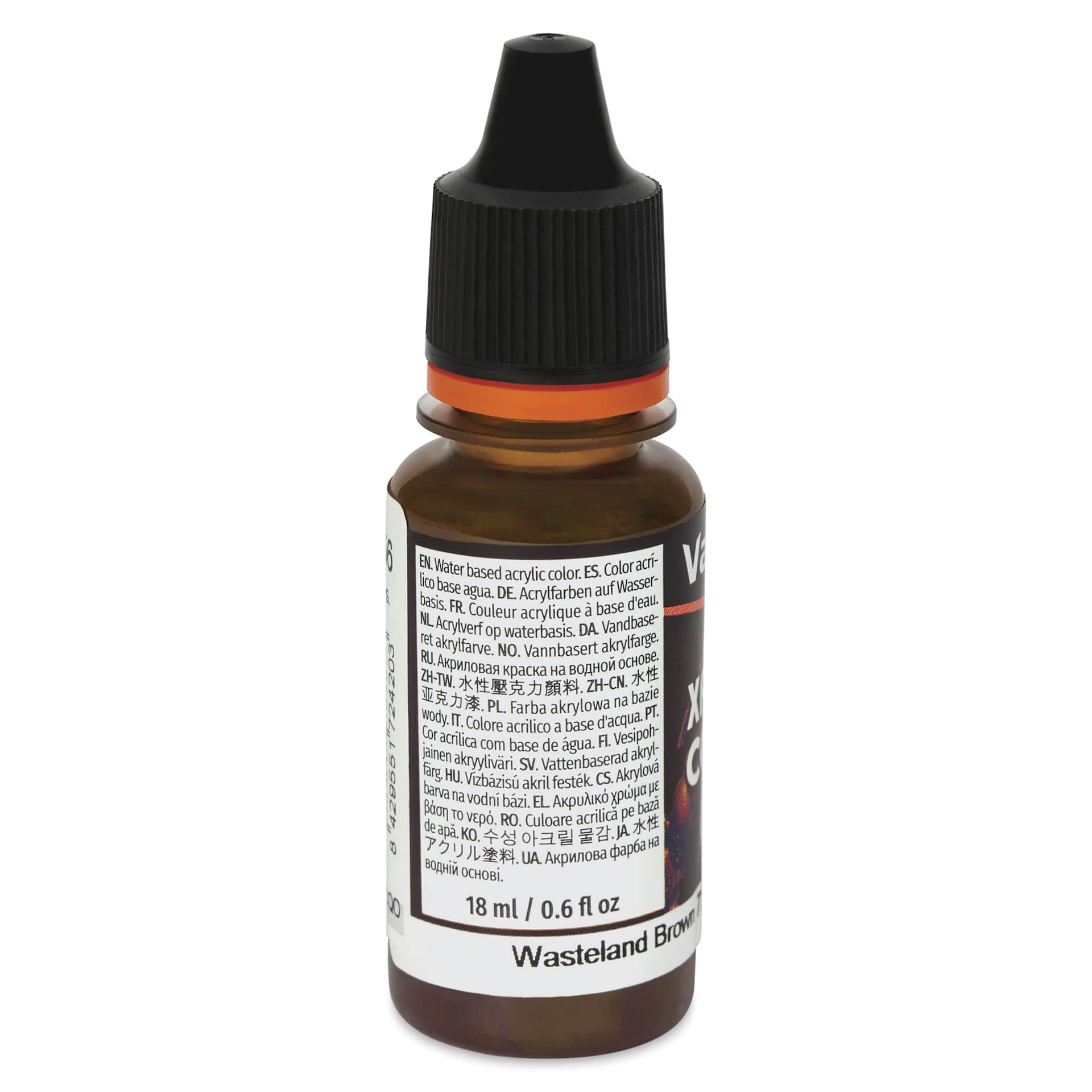Vallejo Xpress Color Acrylic Paint - Wasteland Brown, 18 ml - back of bottle