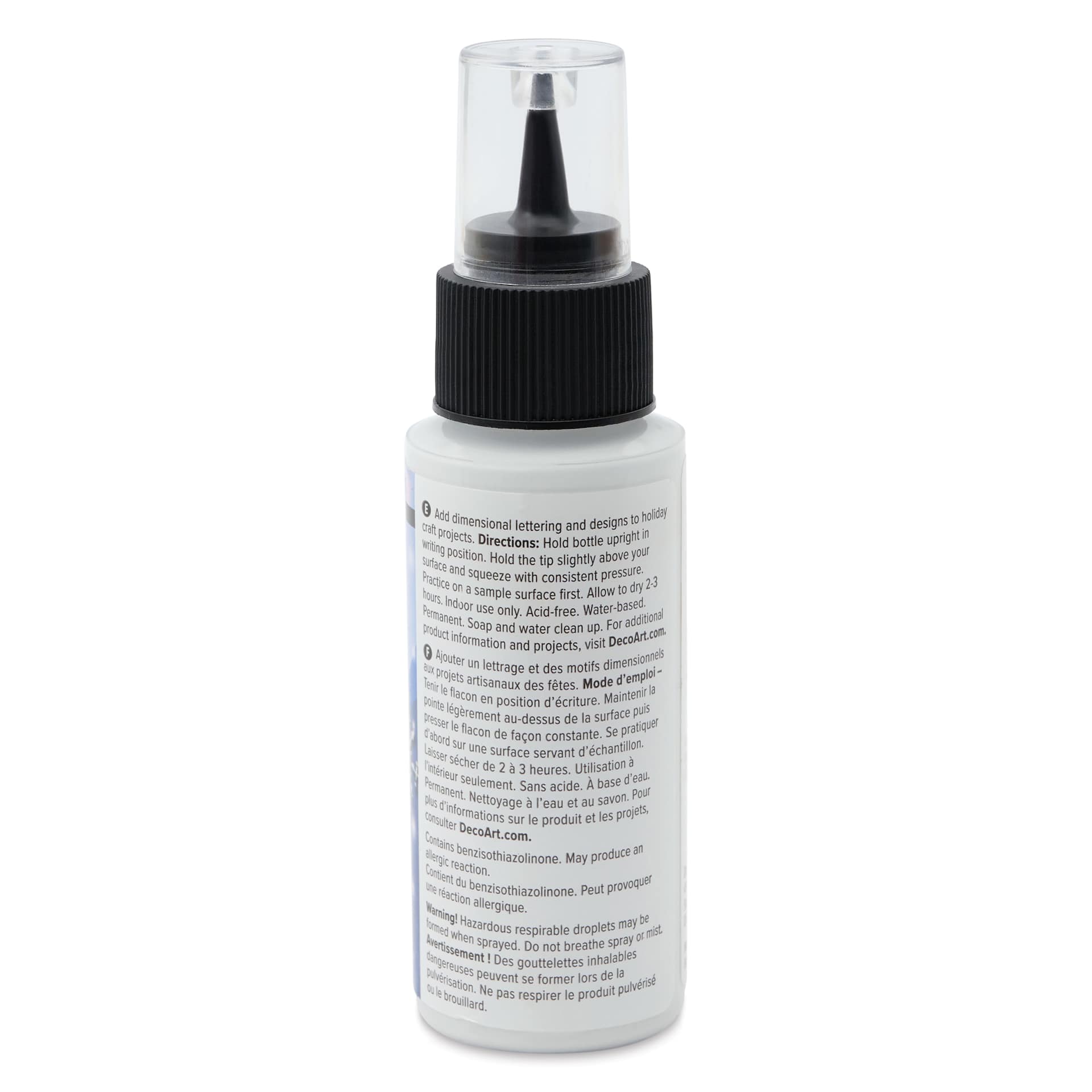 DecoArt Snow Writer Paint - White, 2 oz, back of bottle