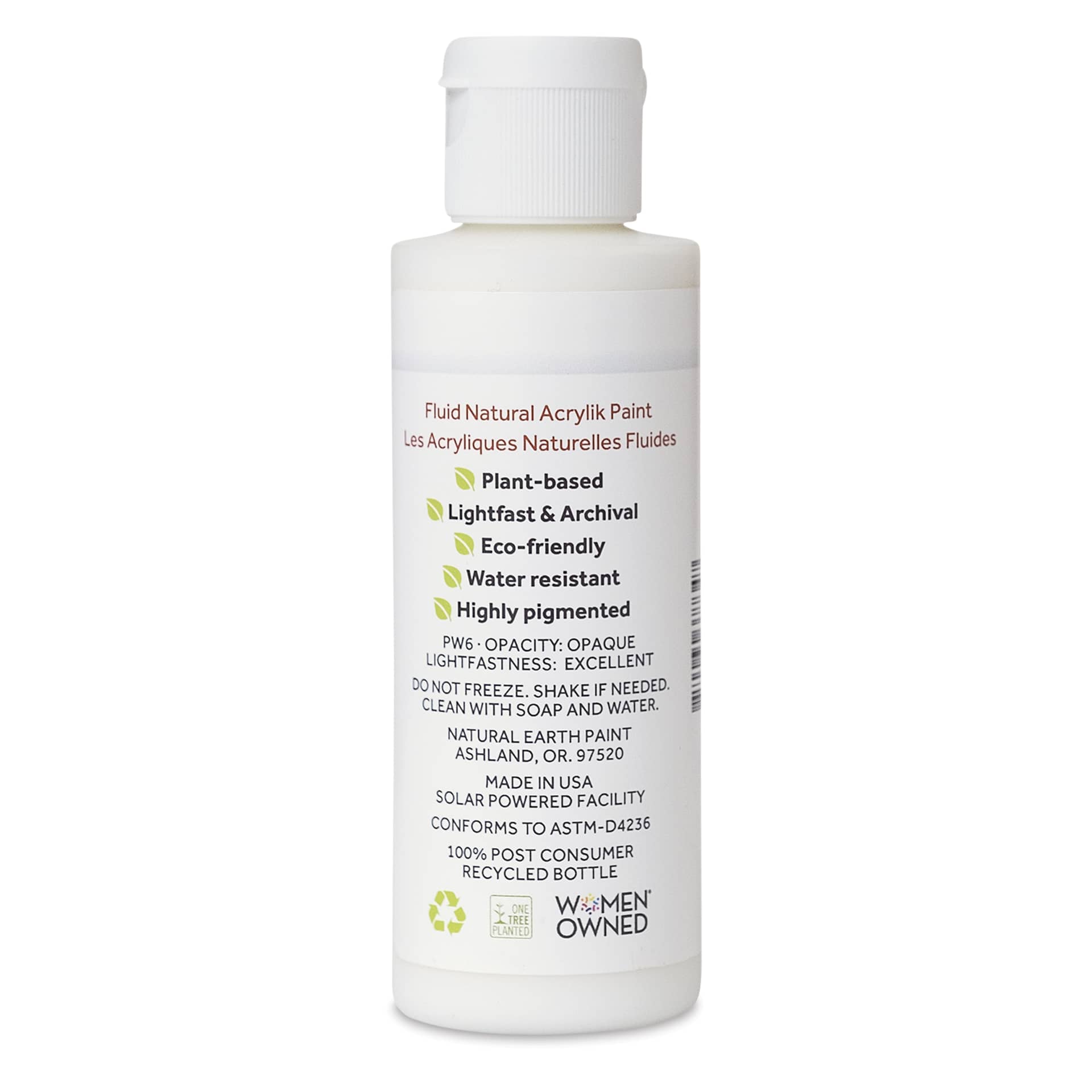 Natural Earth Paint Natural Fluid Acrylik Paint - Titanium White Rutile, 118 ml - back