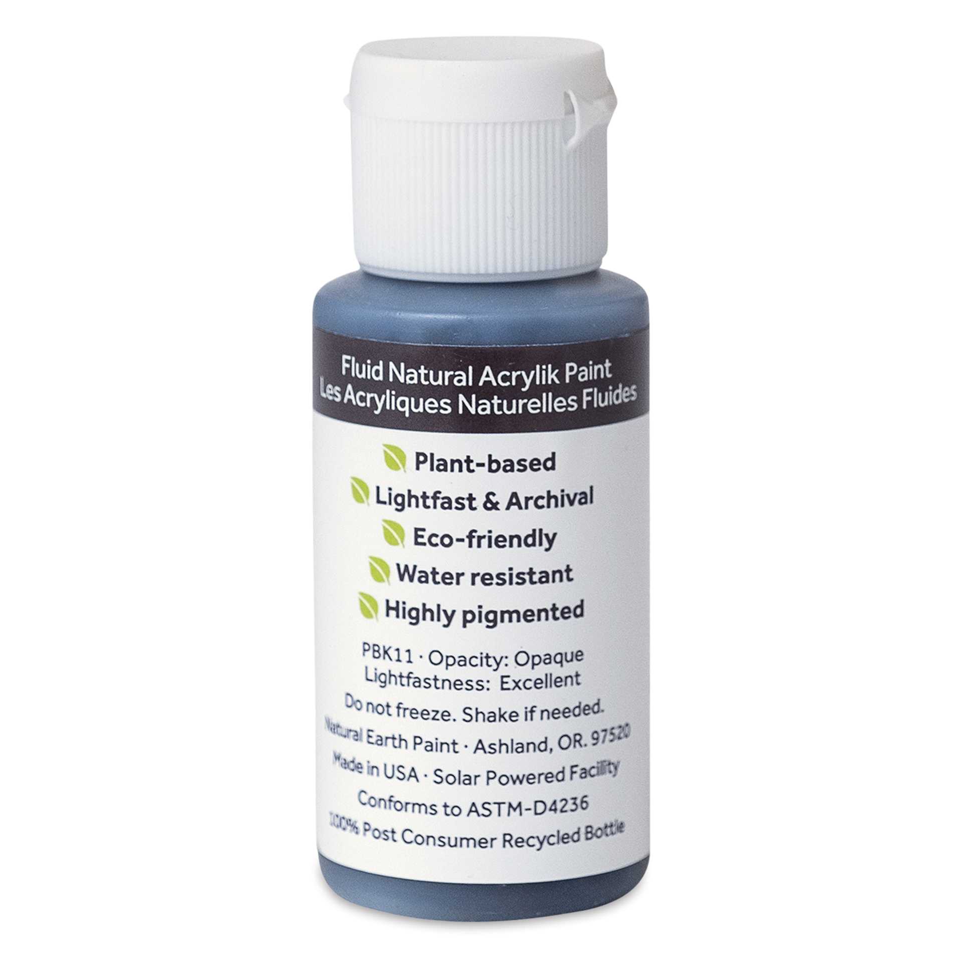 Natural Earth Paint Natural Fluid Acrylik Paint - Black Ochre, 30 ml - back